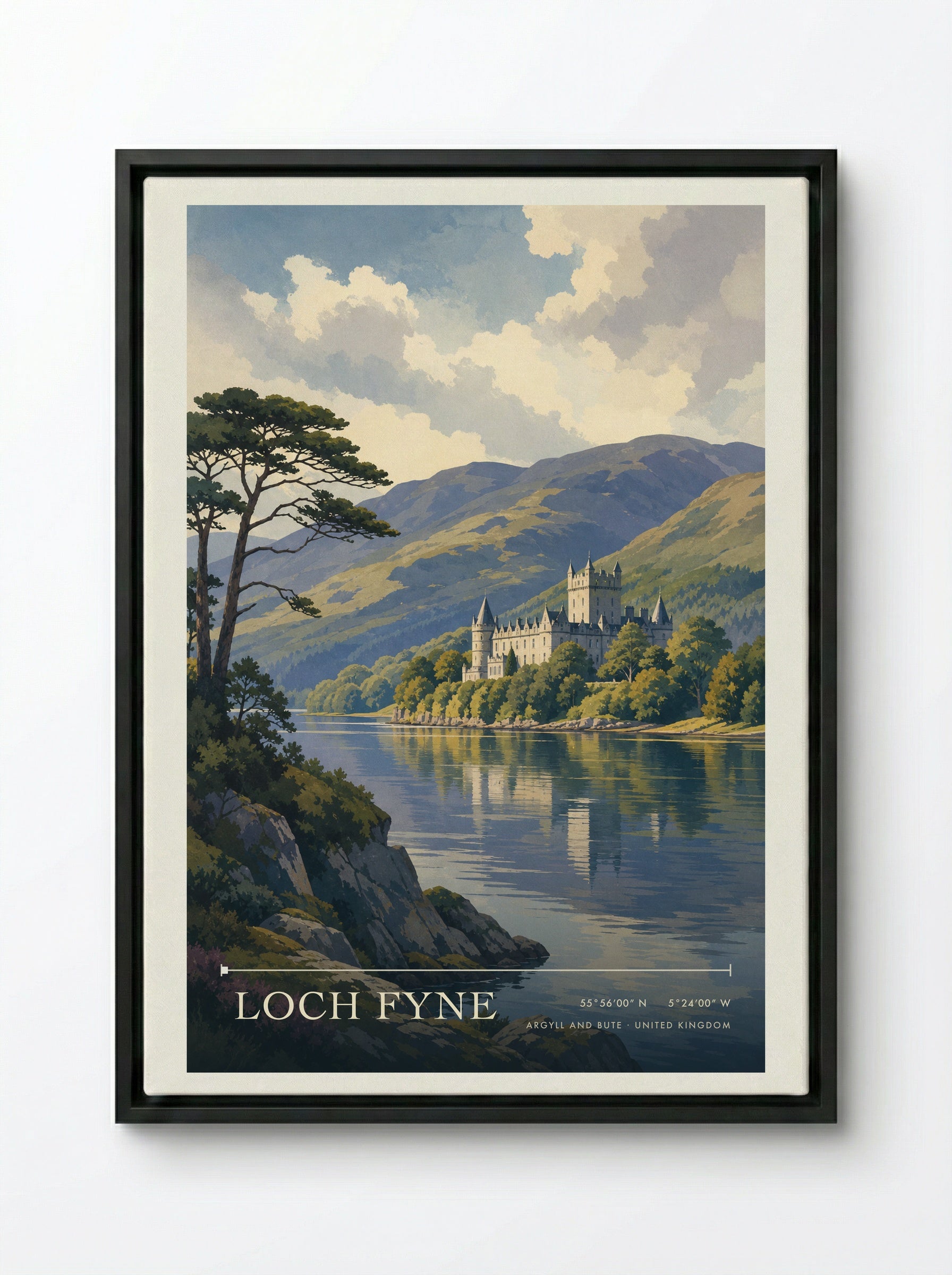 Loch Fyne Argyll and Bute United Kingdom Travel Poster - Framed Canvas Black