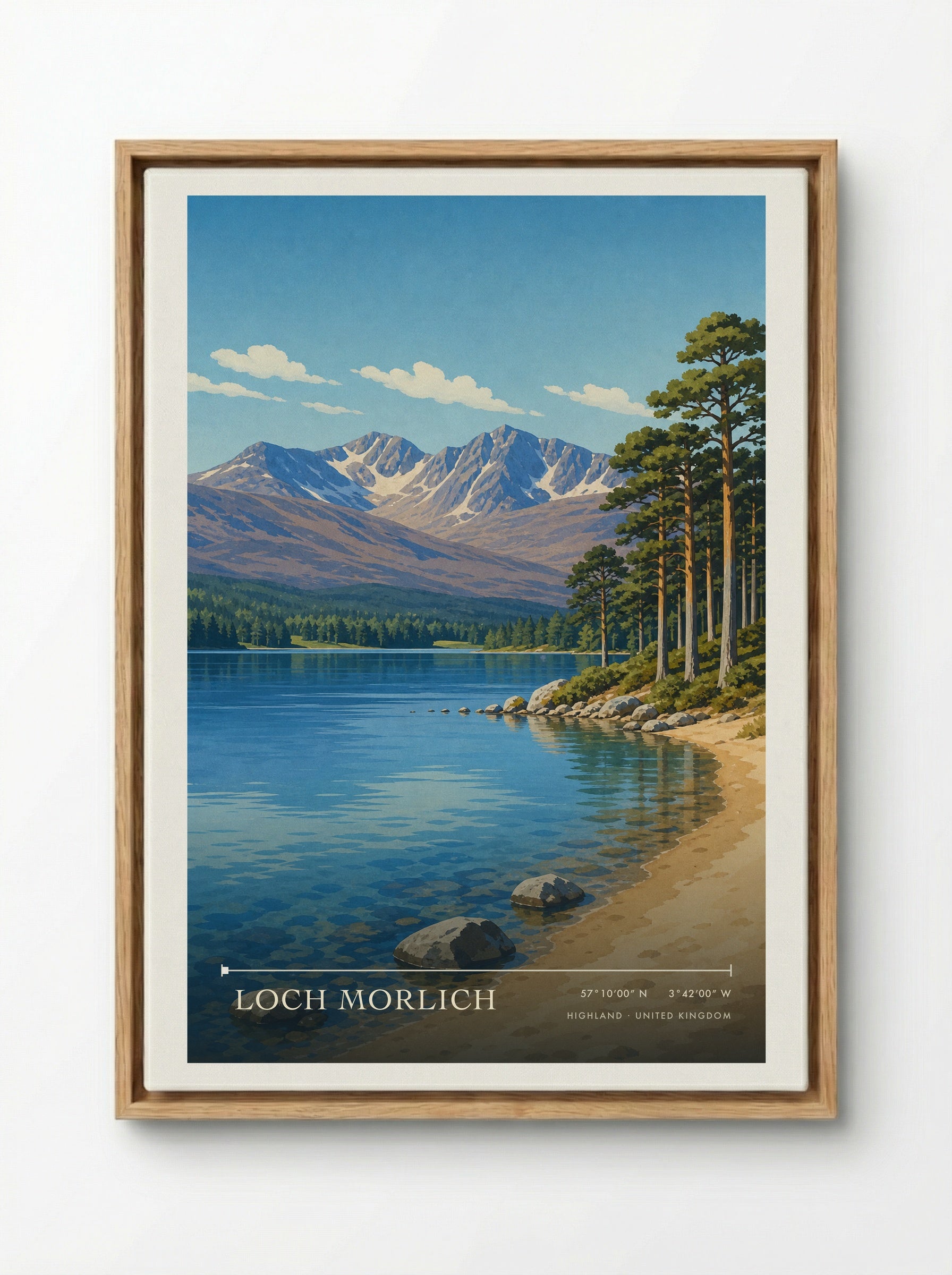 Loch Morlich Highland United Kingdom Travel Poster - Framed Canvas Wood