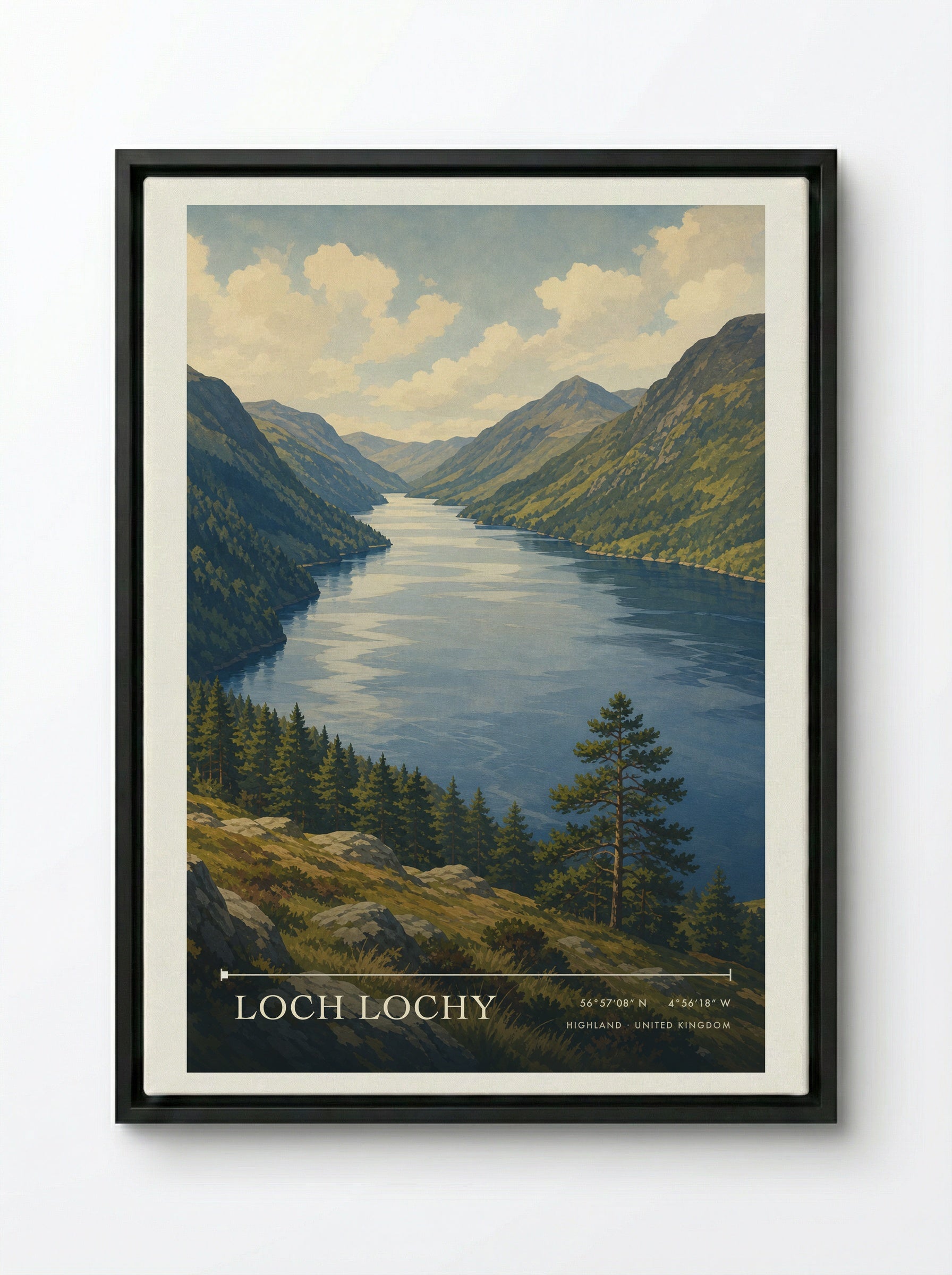 Loch Lochy Highland United Kingdom Travel Poster - Framed Canvas Black