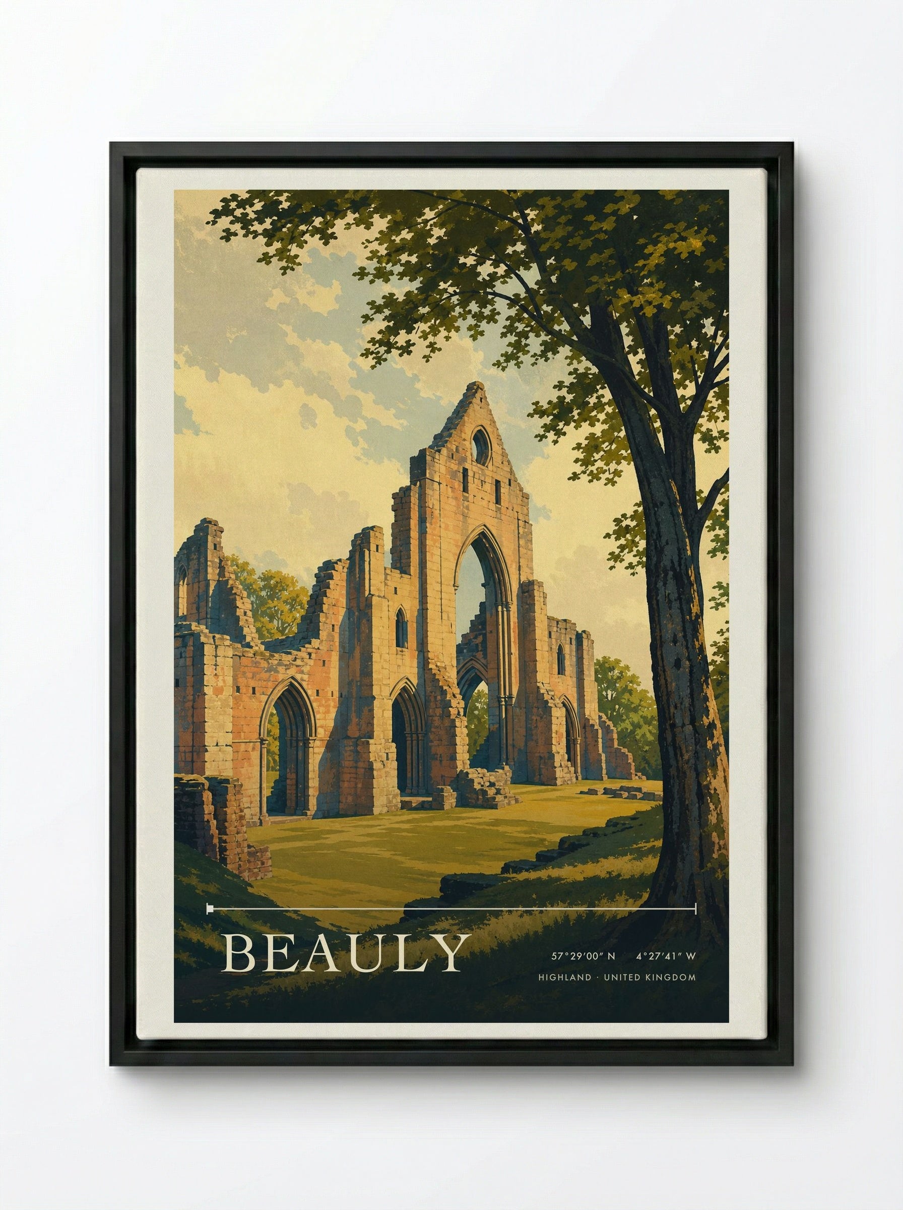 Beauly Highland United Kingdom Travel Poster - Framed Canvas Black