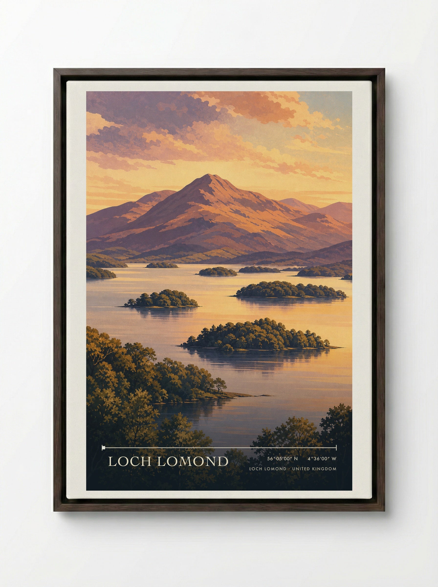 Loch Lomond United Kingdom Travel Poster - Framed Canvas Dark Wood