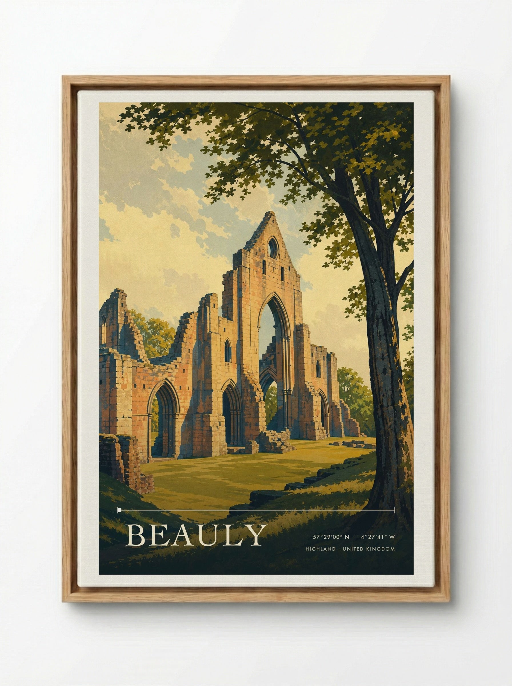 Beauly Highland United Kingdom Travel Poster - Framed Canvas Wood