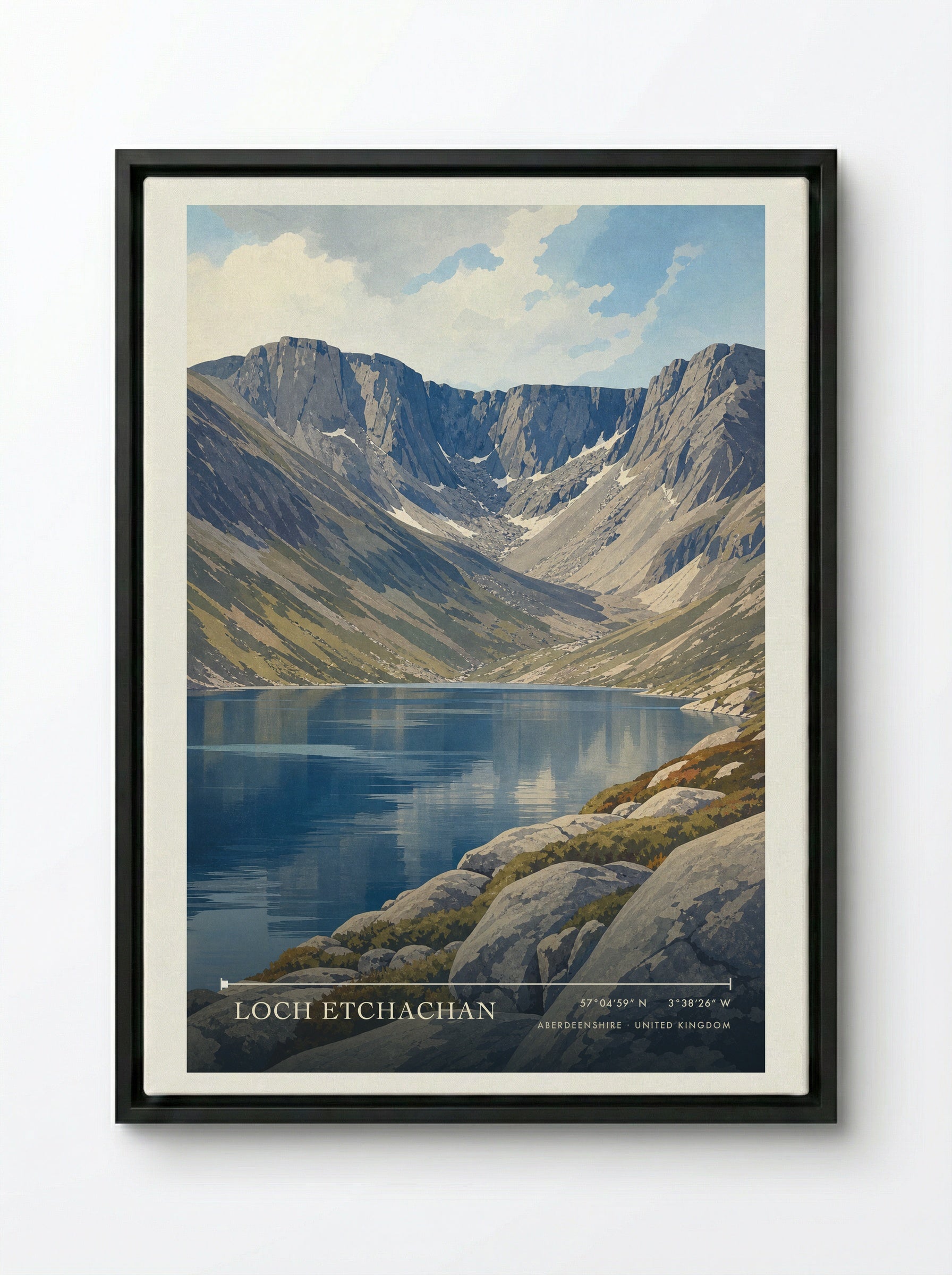 Loch Etchachan Aberdeenshire United Kingdom Travel Poster - Framed Canvas Black