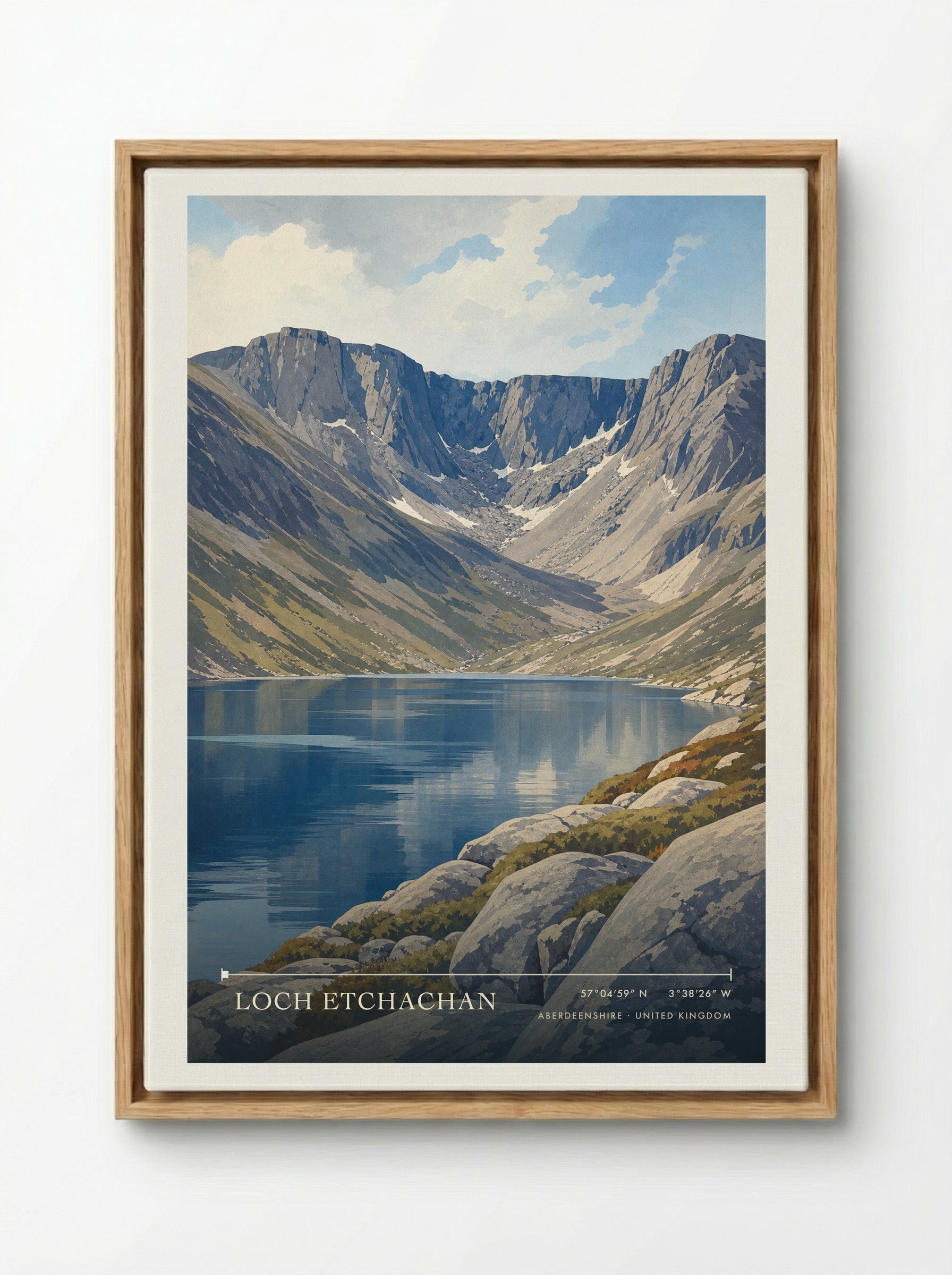Loch Etchachan Aberdeenshire United Kingdom Travel Poster - Framed Canvas Wood