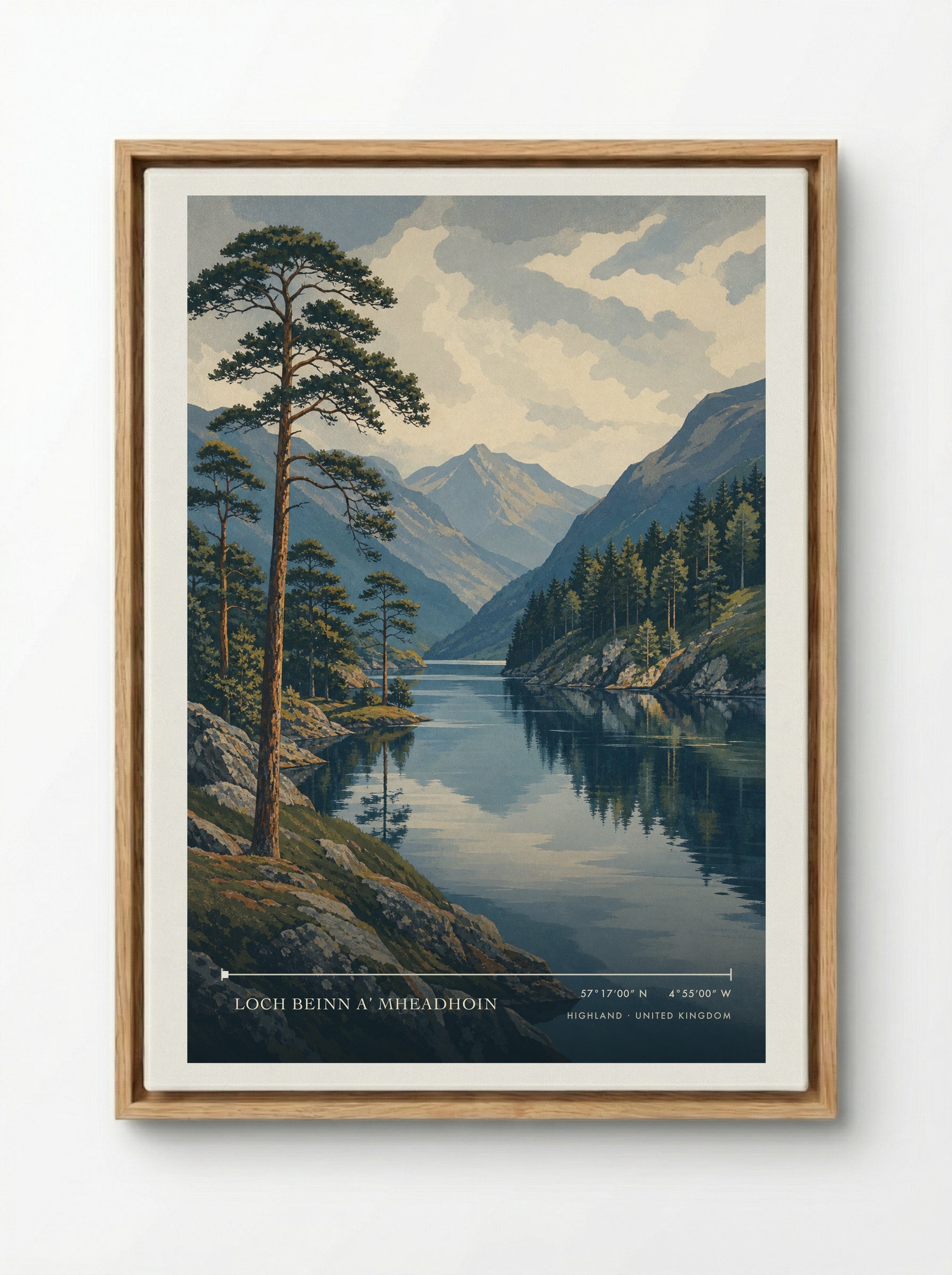 Loch Beinn a’ Mheadhoin Highland United Kingdom Travel Poster - Framed Canvas Wood