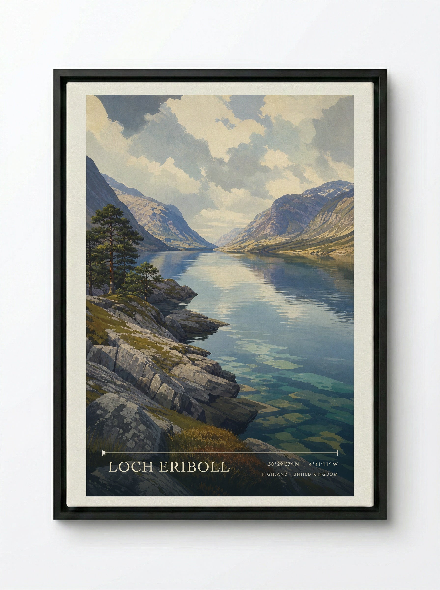 Loch Eriboll Highland United Kingdom Travel Poster - Framed Canvas Black
