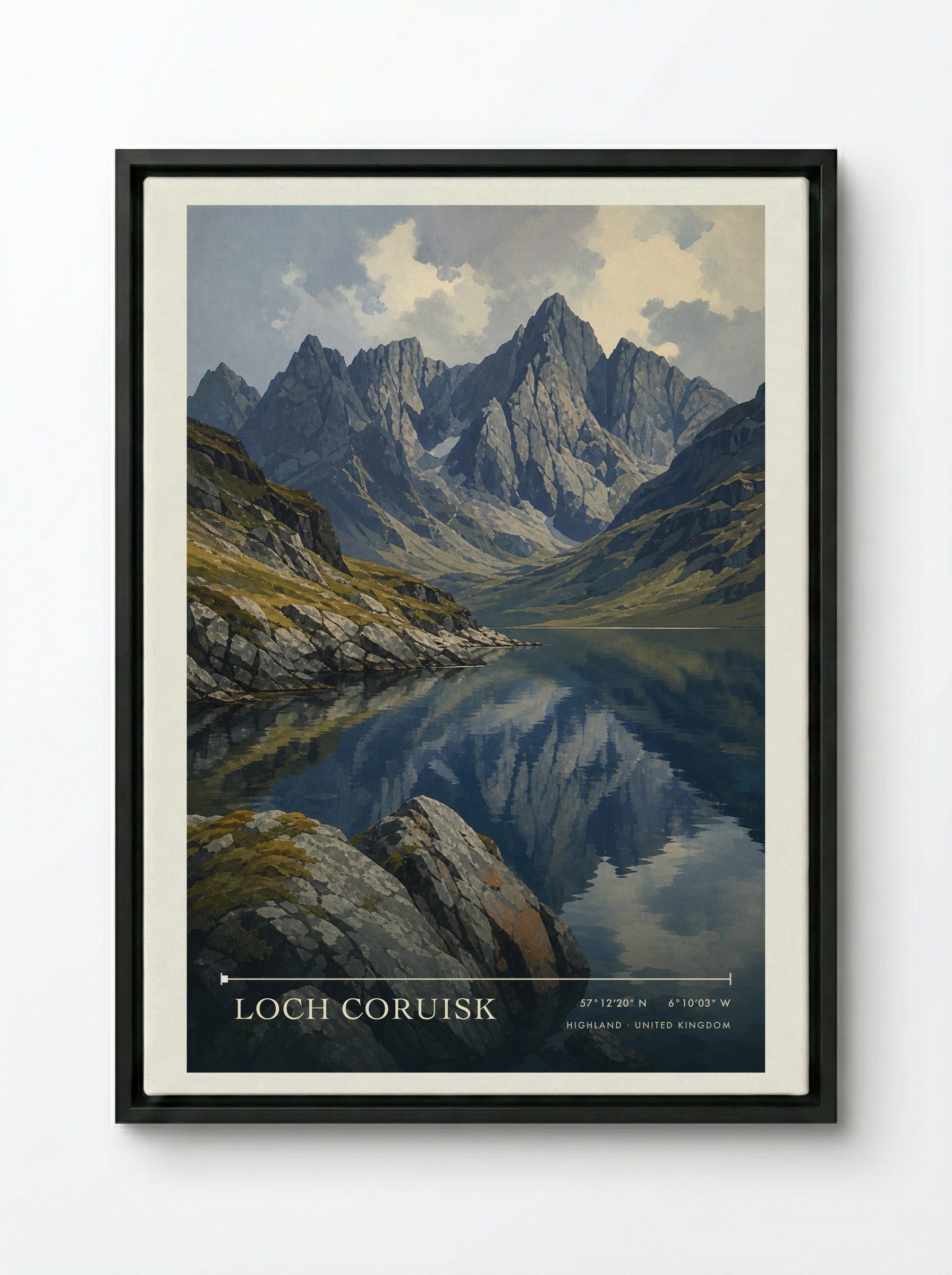 Loch Coruisk Highland United Kingdom Travel Poster - Framed Canvas Black
