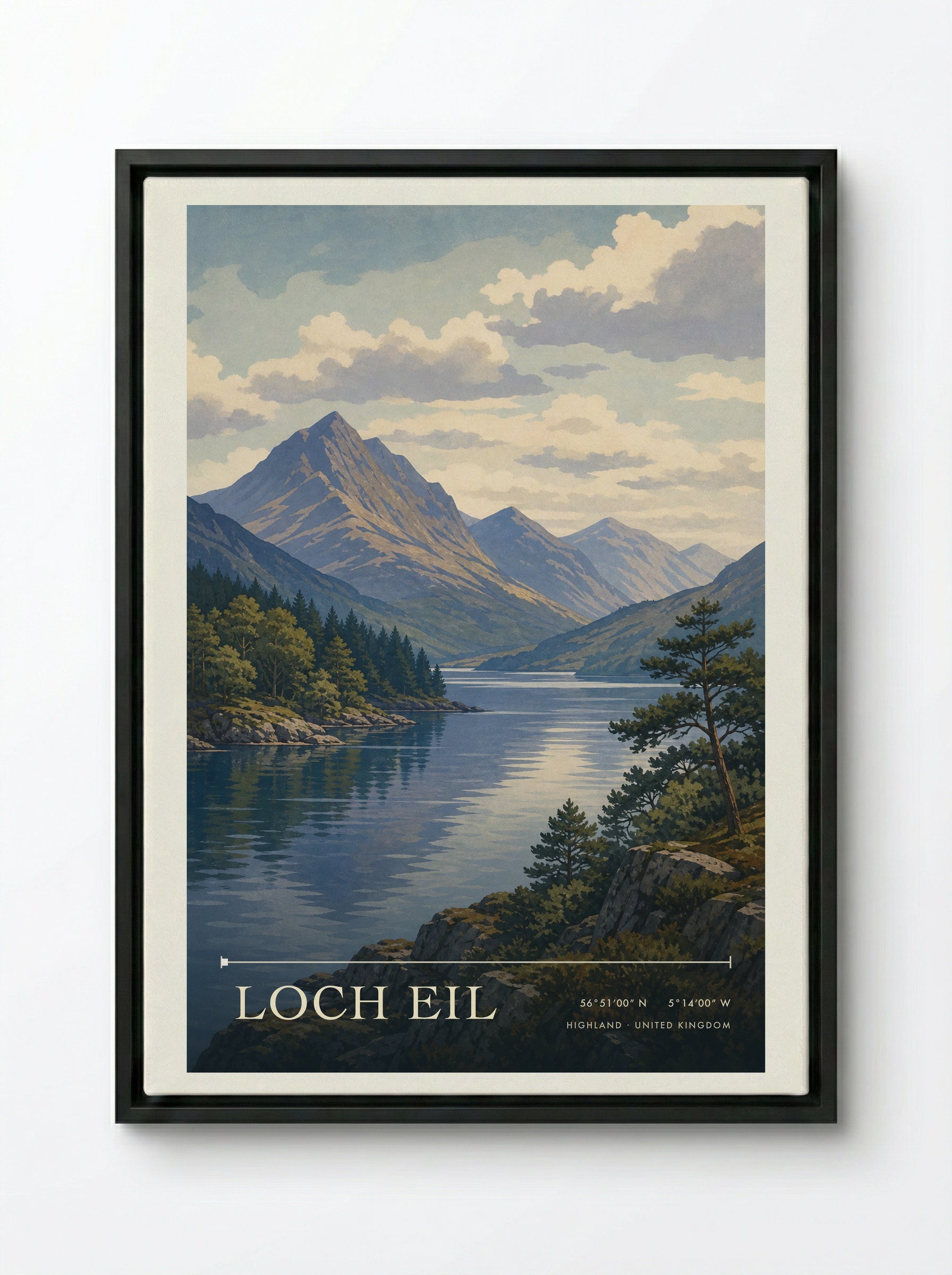 Loch Eil Highland United Kingdom Travel Poster - Framed Canvas Black