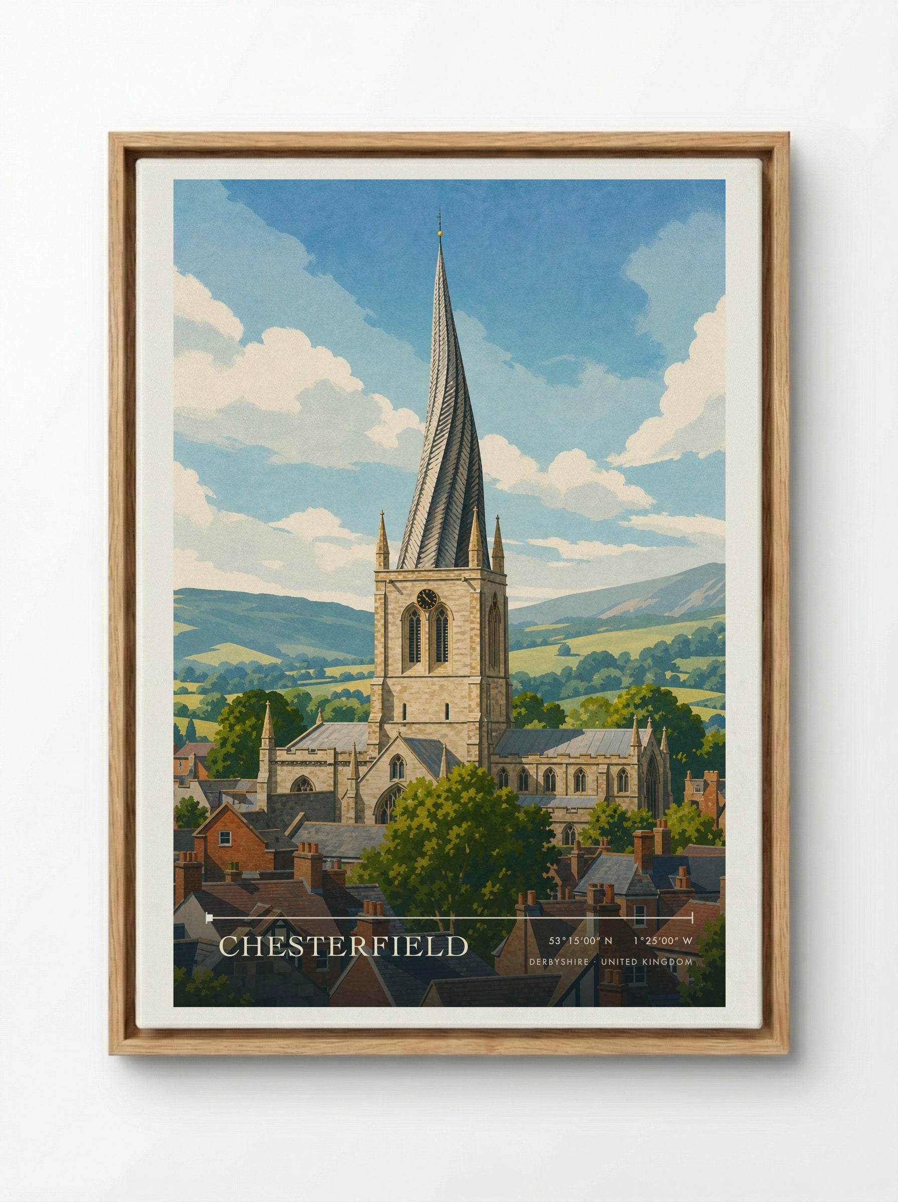Chesterfield Derbyshire United Kingdom Travel Poster - Framed Canvas Wood