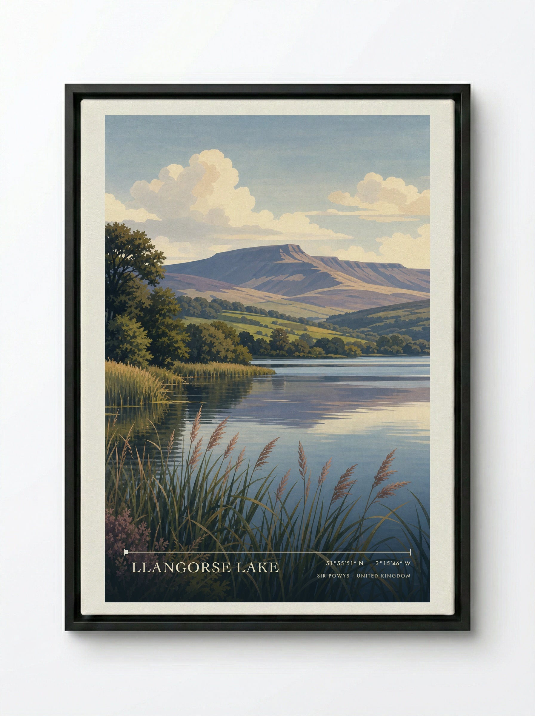 Llangorse Lake Sir Powys United Kingdom Travel Poster - Framed Canvas Black