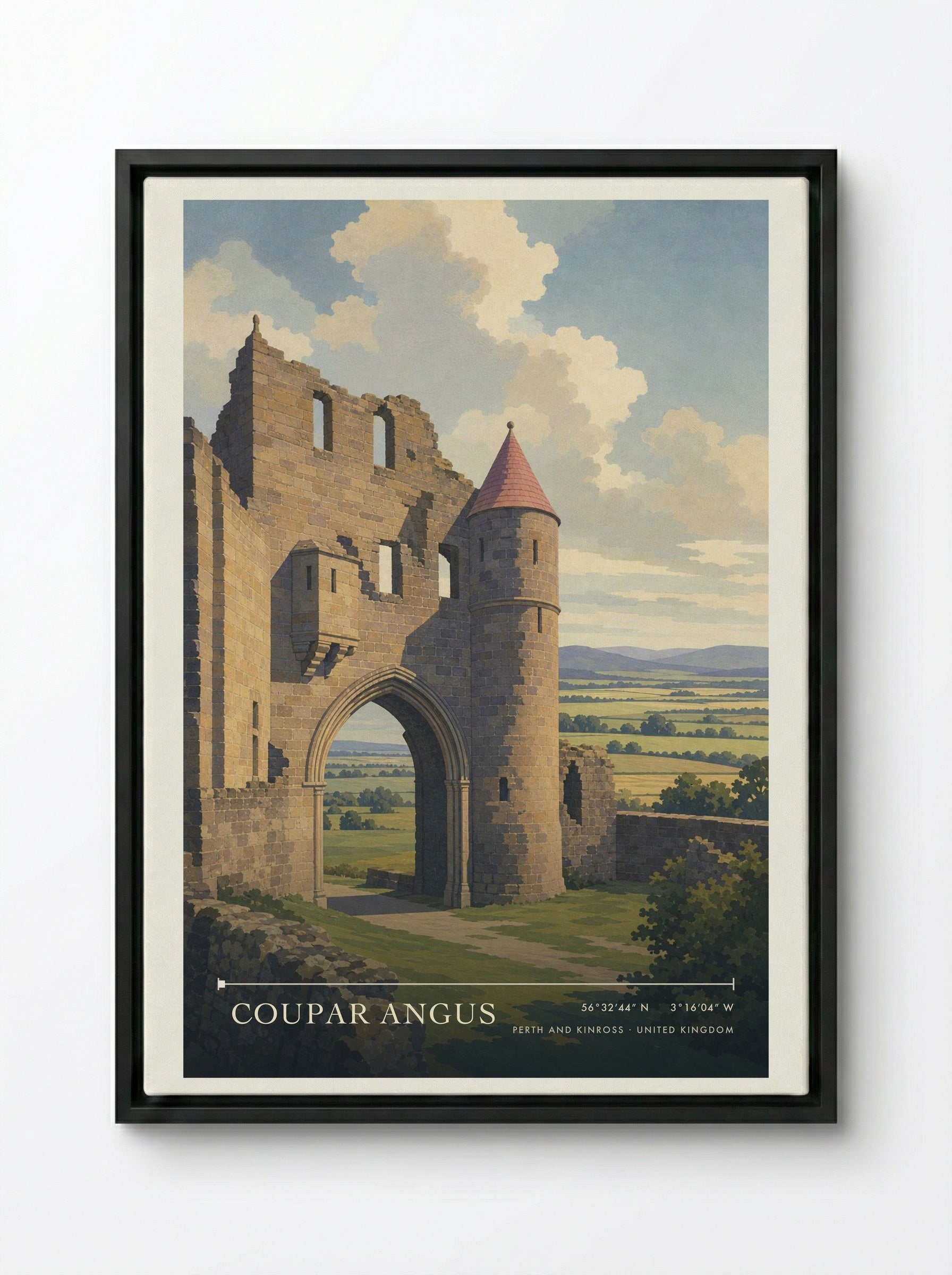 Coupar Angus Perth and Kinross United Kingdom Travel Poster - Framed Canvas Black