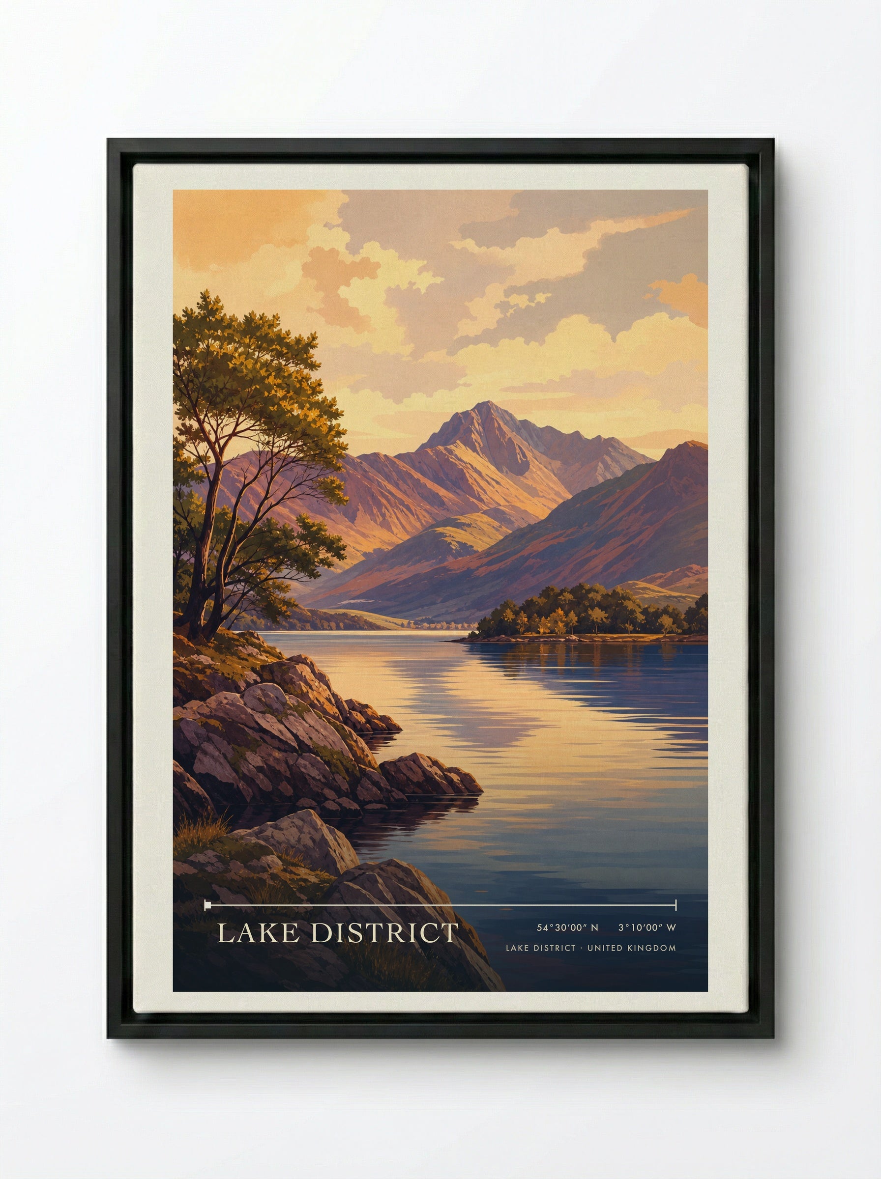 Lake District United Kingdom Travel Poster - Framed Canvas Black