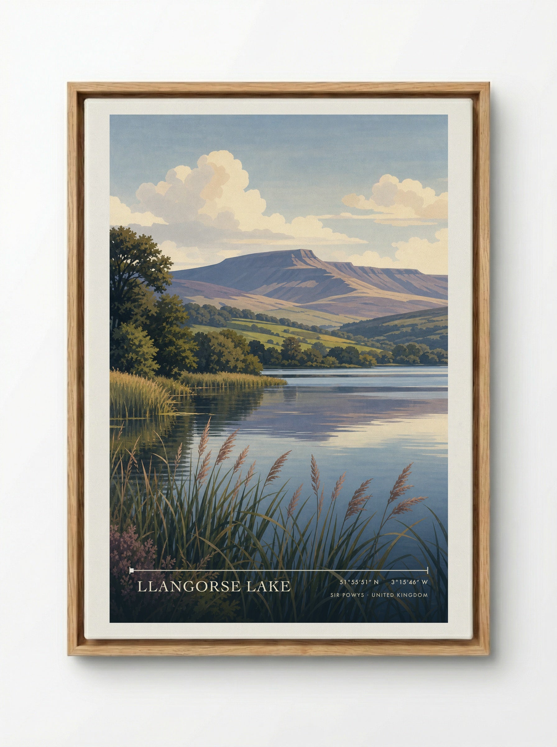 Llangorse Lake Sir Powys United Kingdom Travel Poster - Framed Canvas Wood