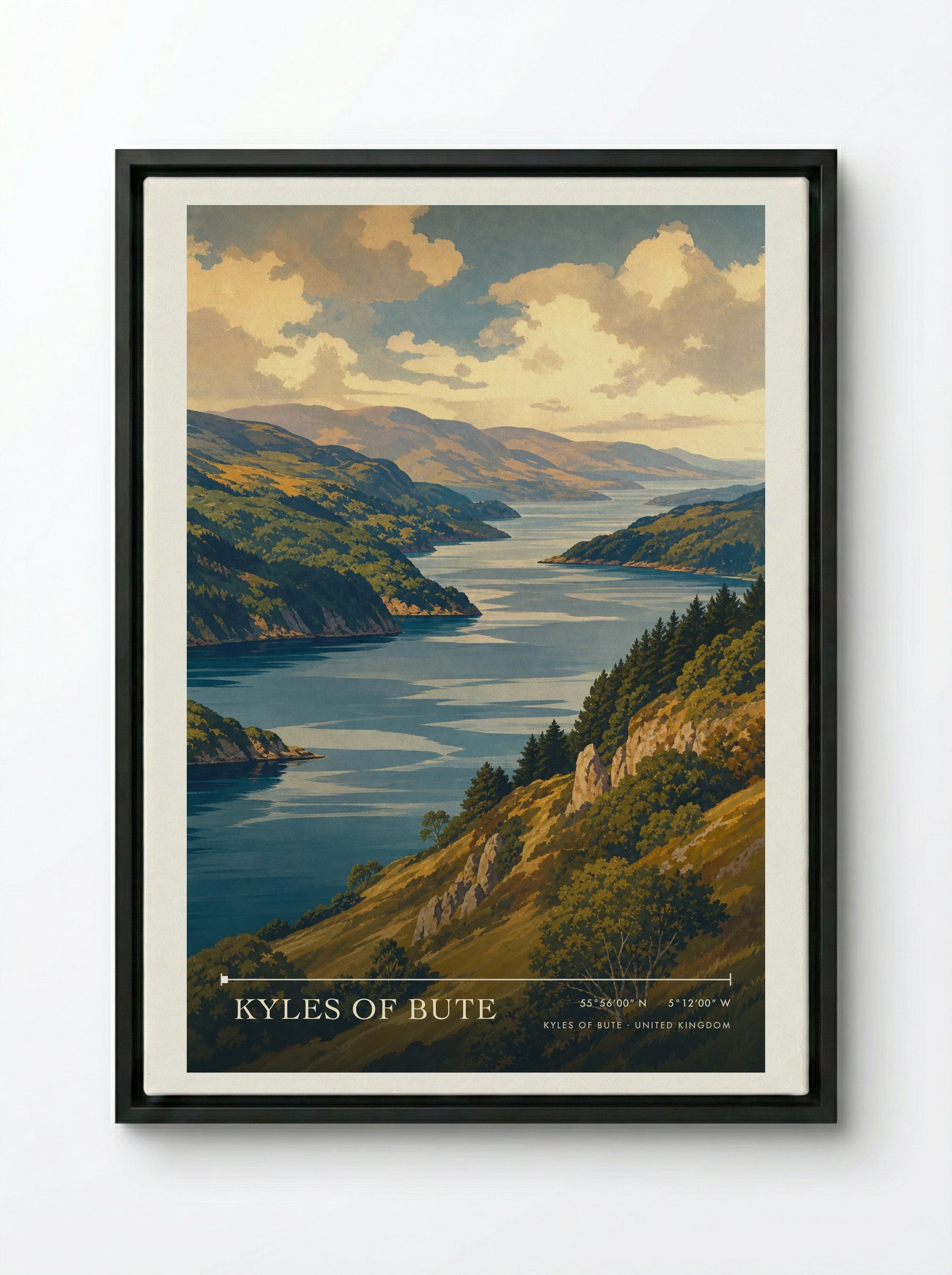 Kyles of Bute United Kingdom Travel Poster - Framed Canvas Black
