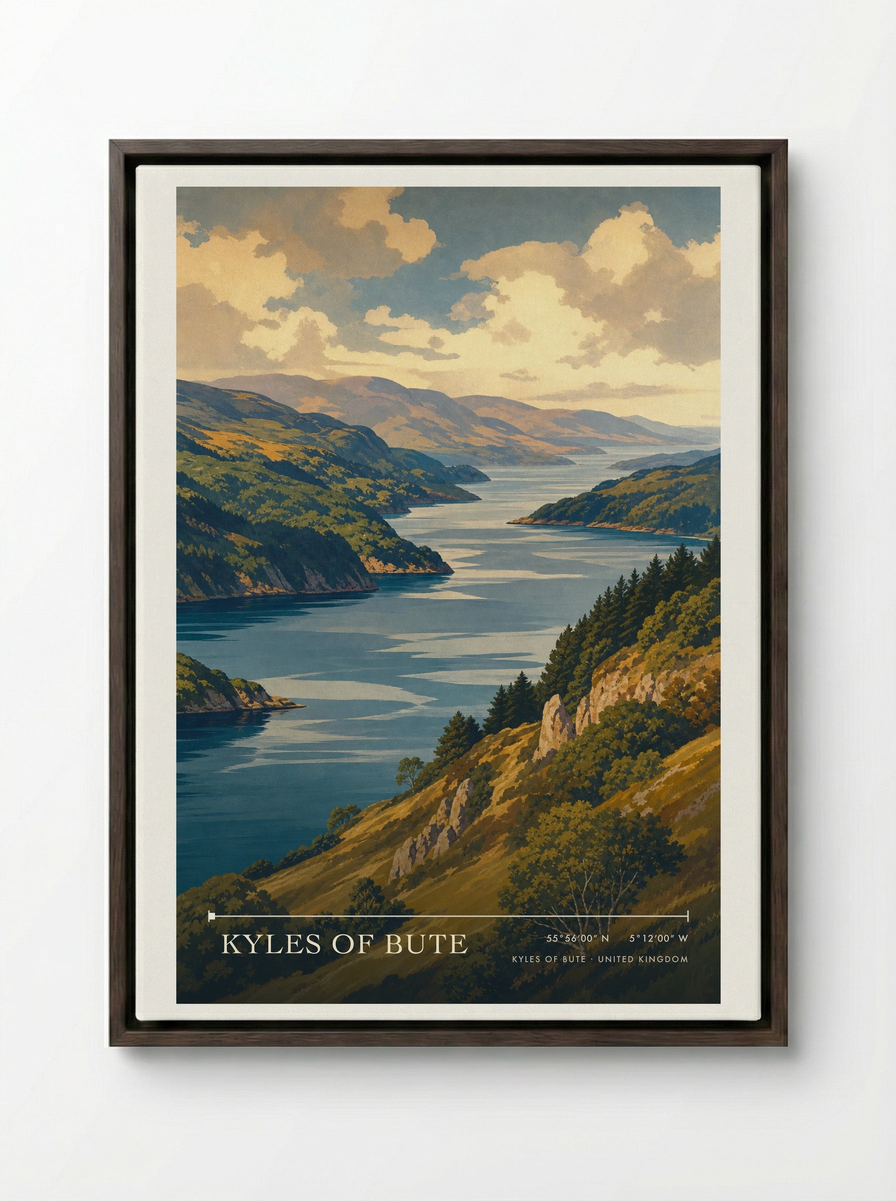 Kyles of Bute United Kingdom Travel Poster - Framed Canvas Dark Wood