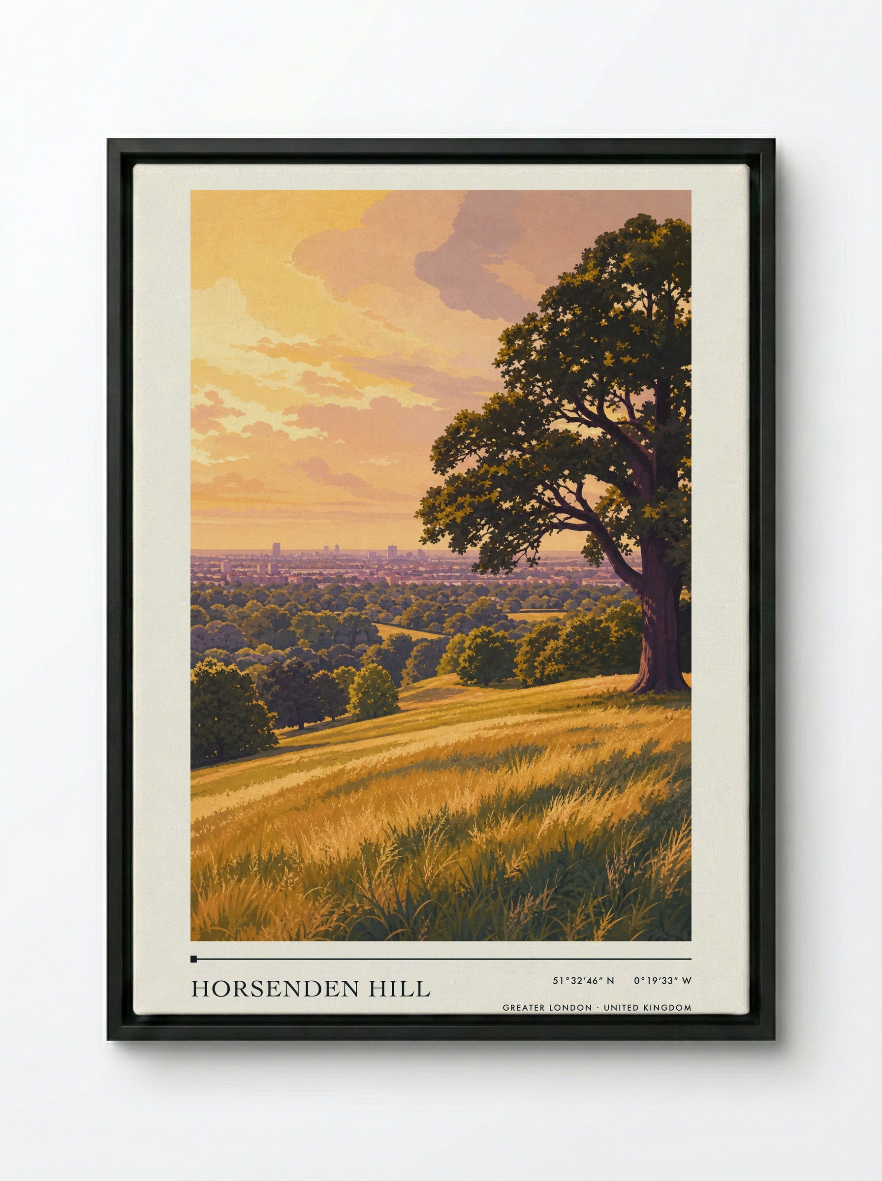 Horsenden Hill Greater London United Kingdom Travel Poster - Framed Canvas Black