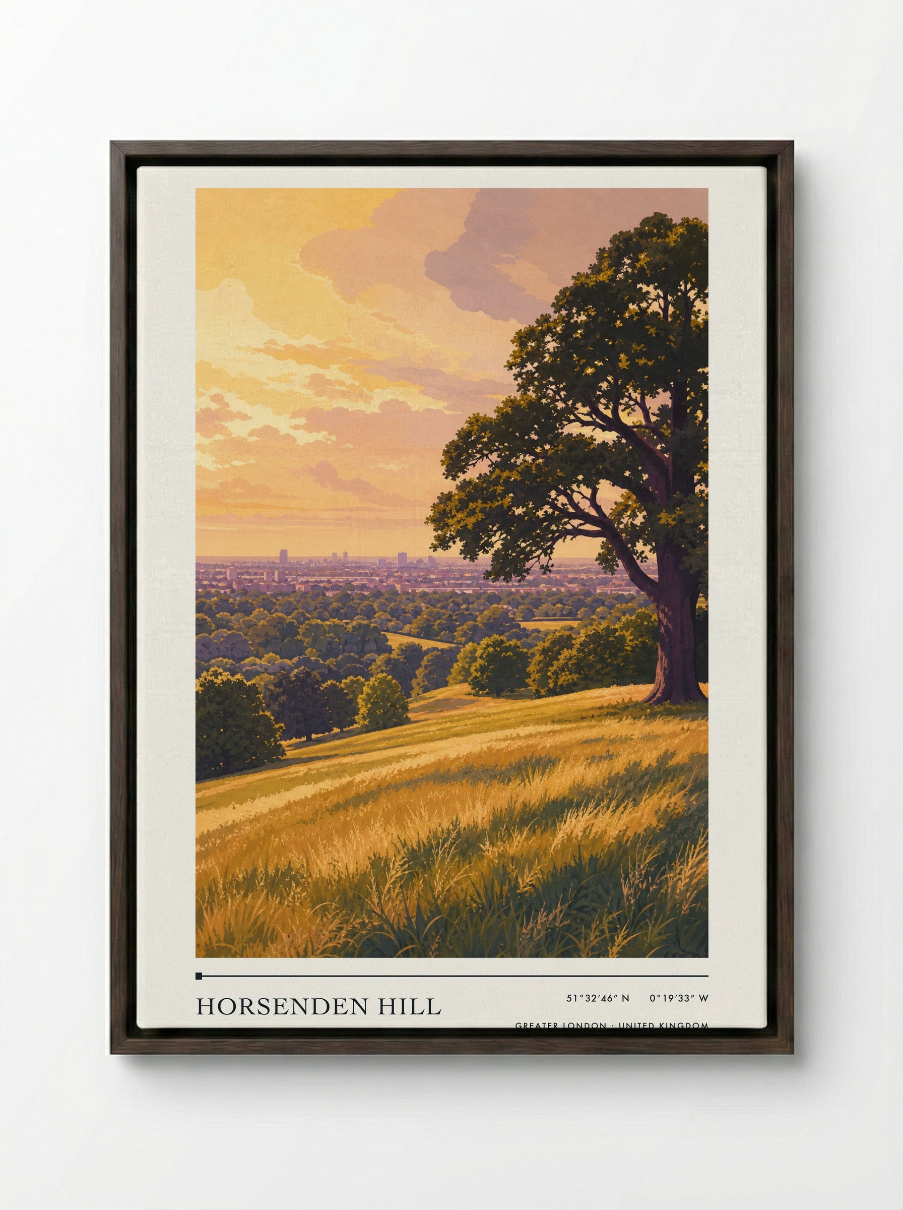Horsenden Hill Greater London United Kingdom Travel Poster - Framed Canvas Dark Wood
