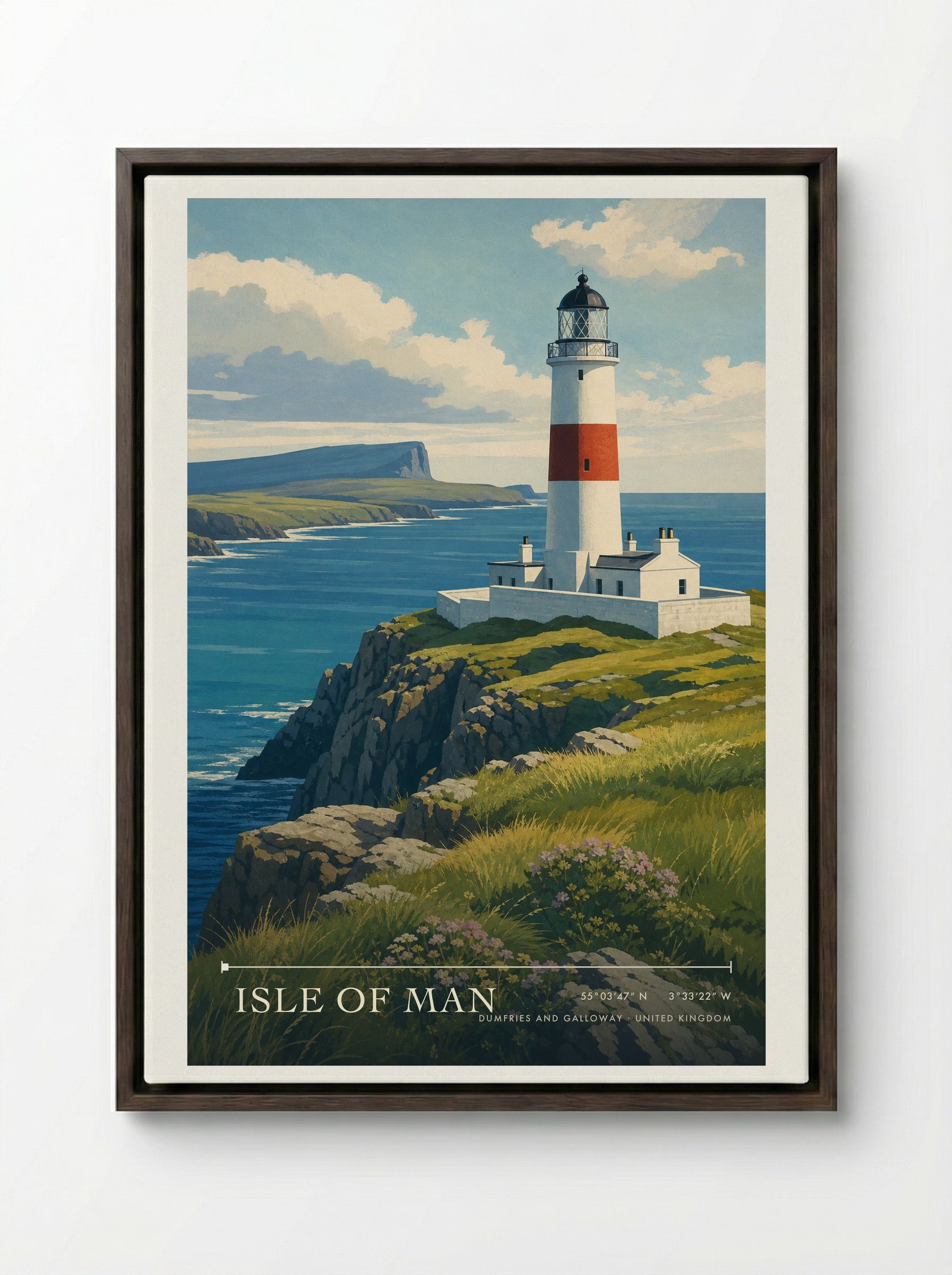 Isle of Man Dumfries and Galloway United Kingdom Travel Poster - Framed Canvas Dark Wood