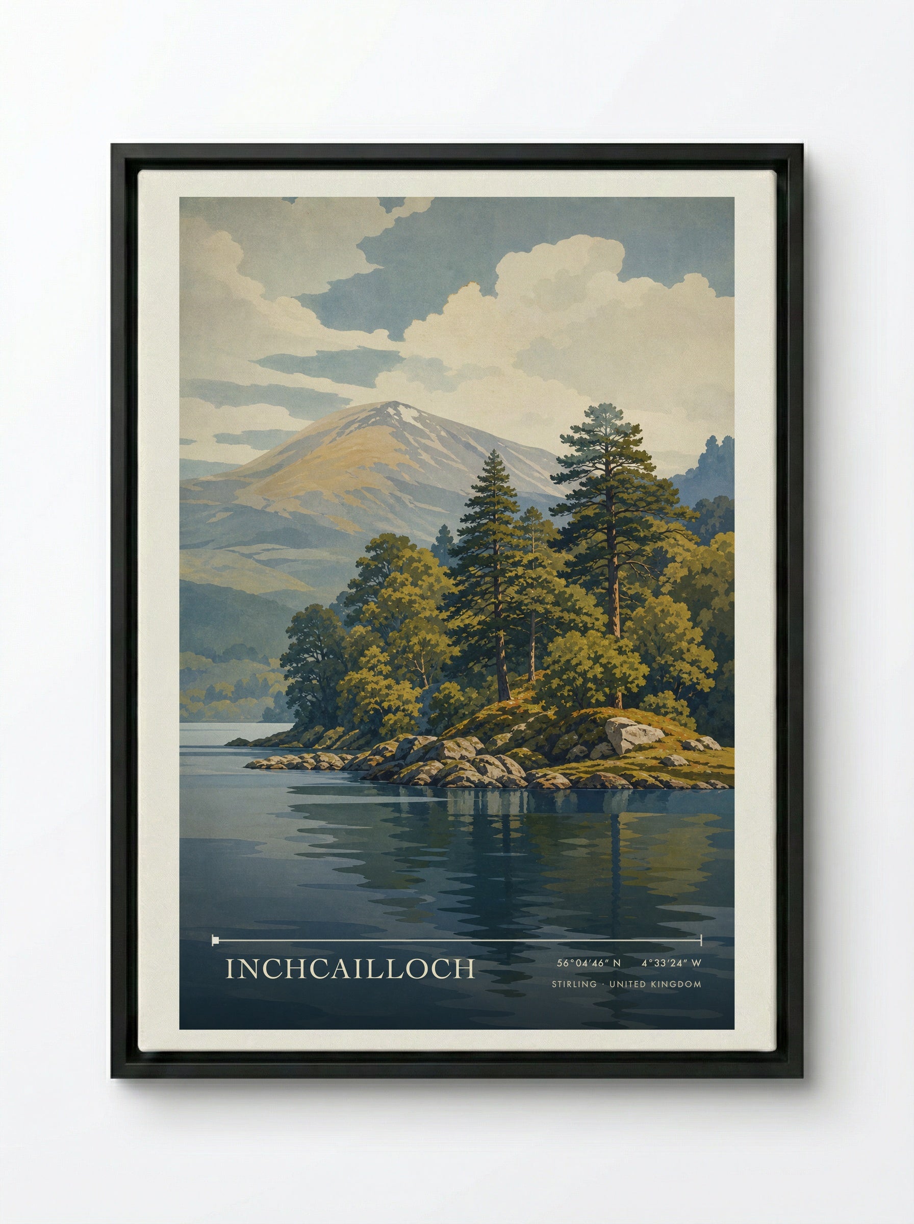 Inchcailloch Stirling United Kingdom Travel Poster - Framed Canvas Black