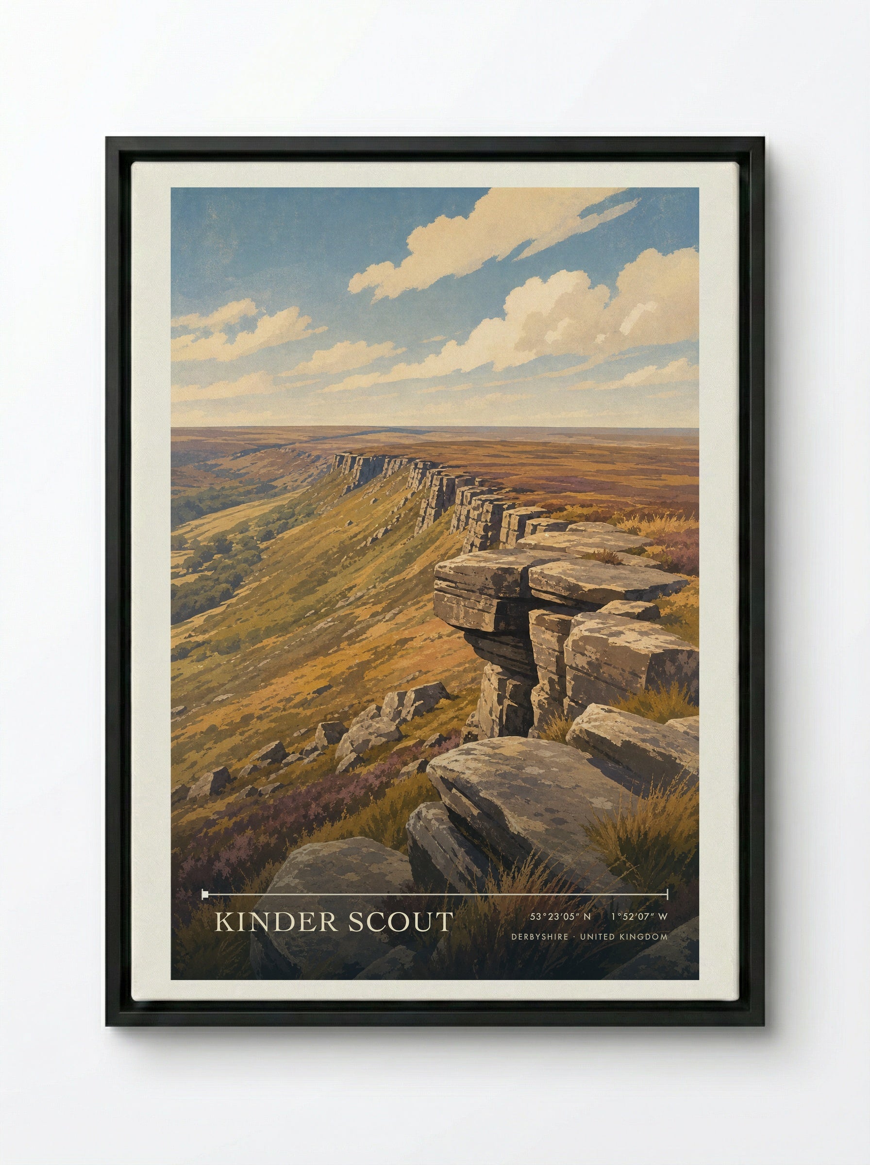 Kinder Scout Derbyshire United Kingdom Travel Poster - Framed Canvas Black