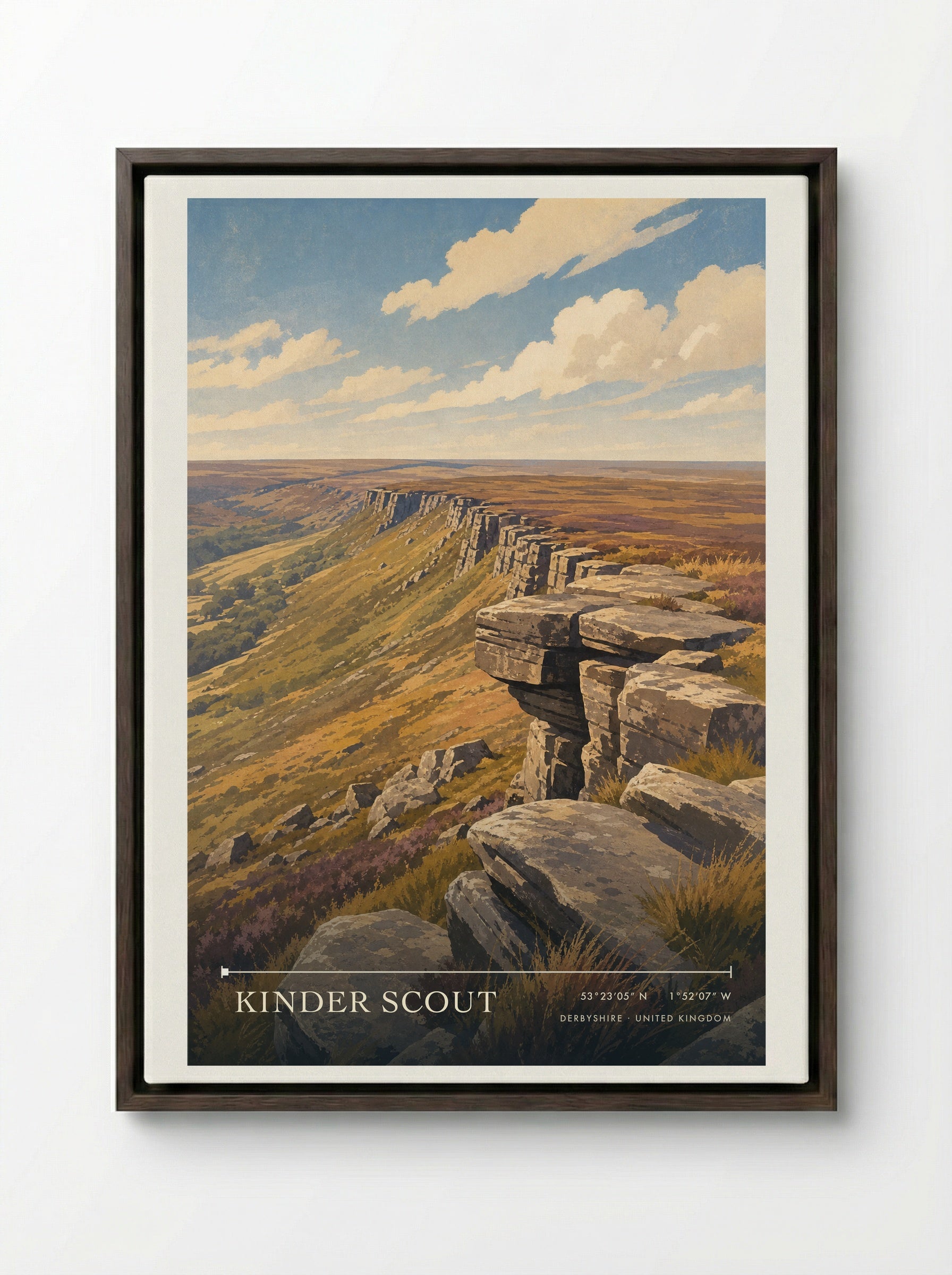 Kinder Scout Derbyshire United Kingdom Travel Poster - Framed Canvas Dark Wood