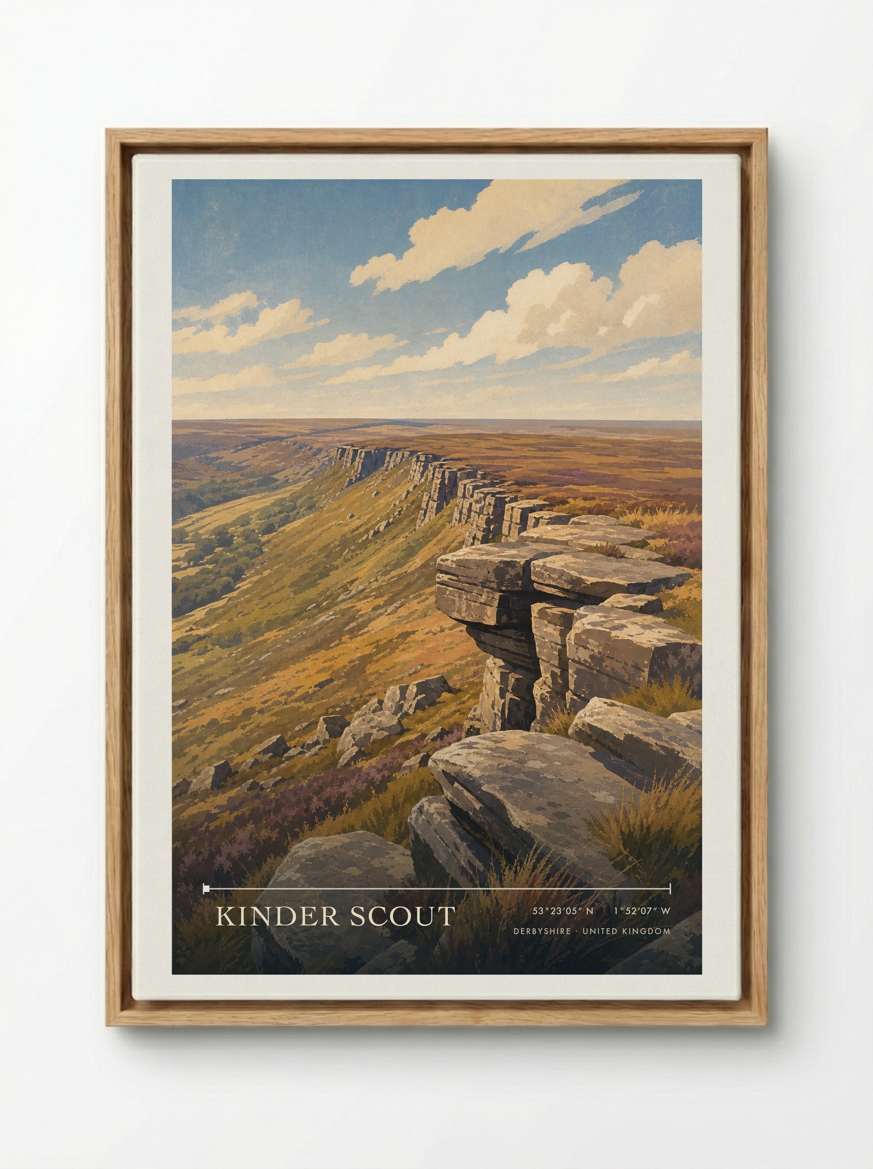 Kinder Scout Derbyshire United Kingdom Travel Poster - Framed Canvas Wood