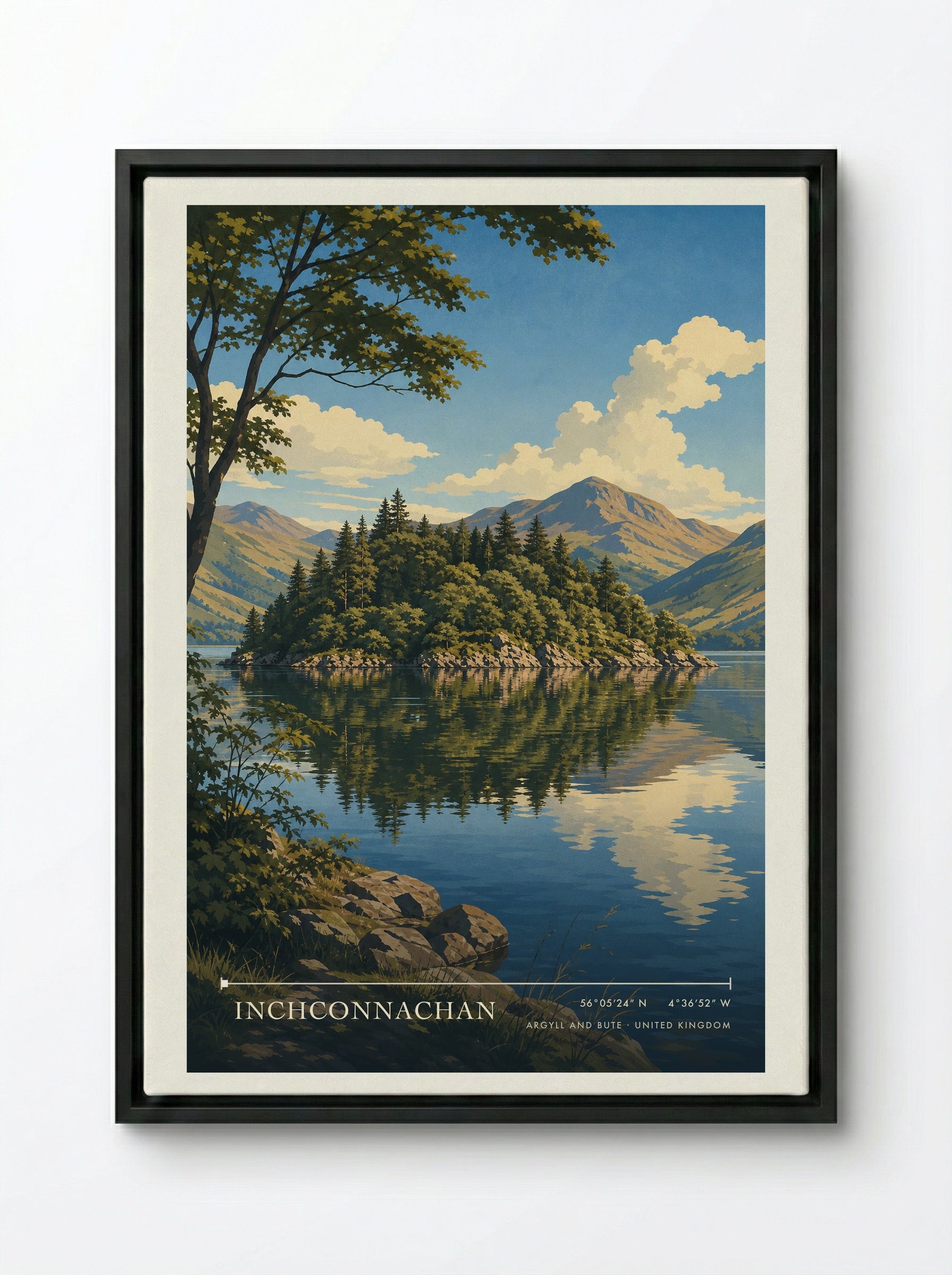 Inchconnachan Argyll and Bute United Kingdom Travel Poster - Framed Canvas Black