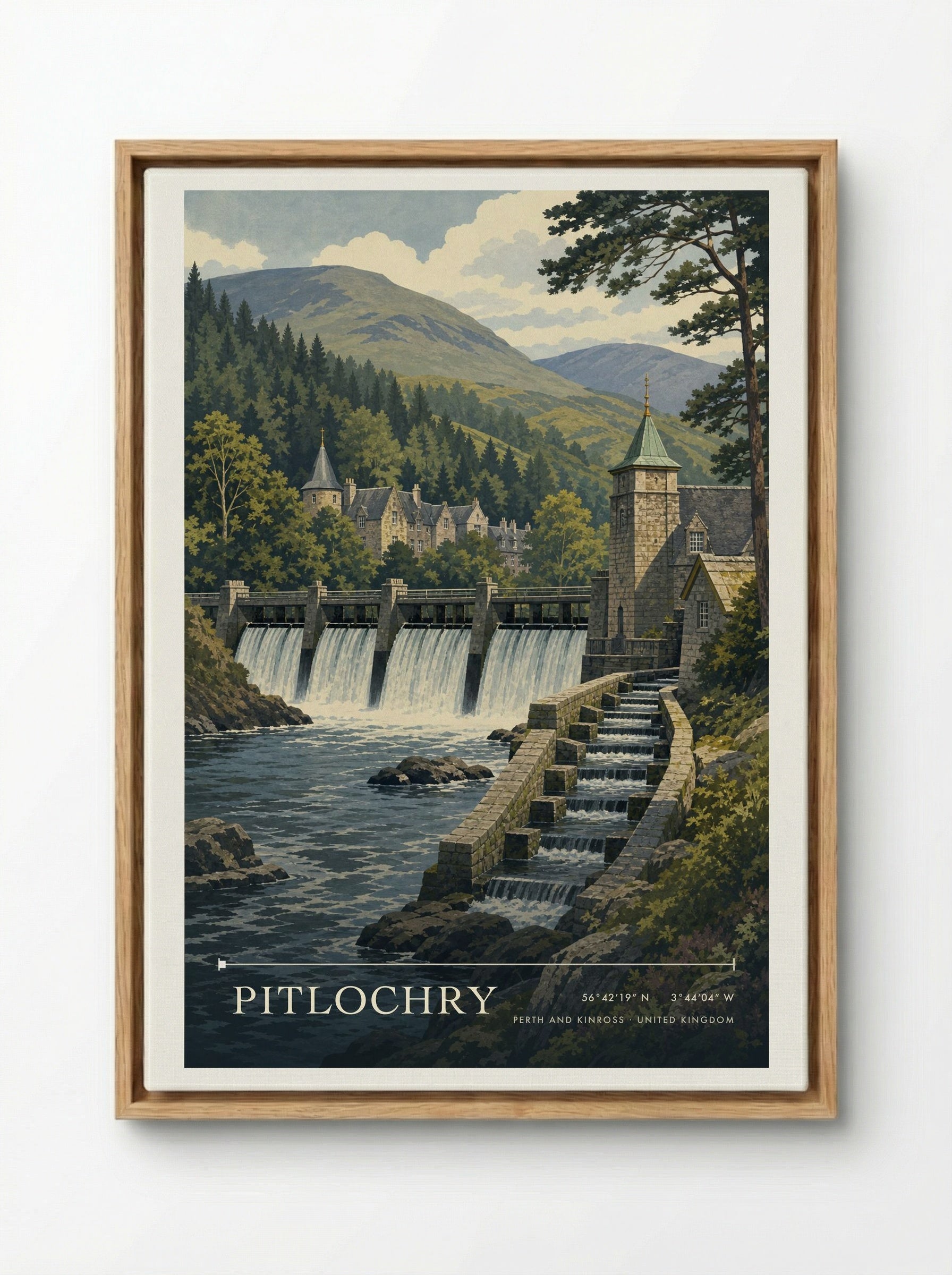 Pitlochry Perth and Kinross United Kingdom Travel Poster - Framed Canvas Wood