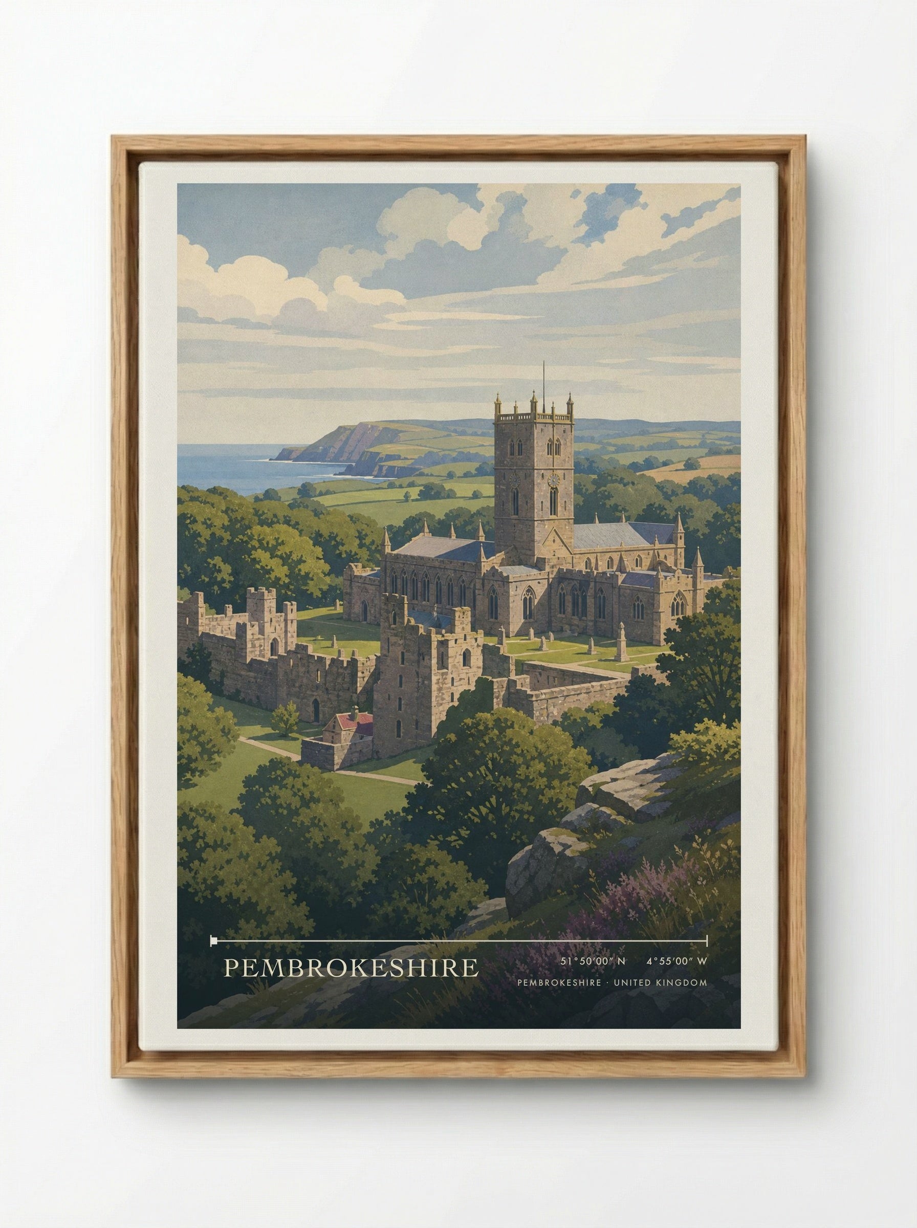 Pembrokeshire United Kingdom Travel Poster - Framed Canvas Wood