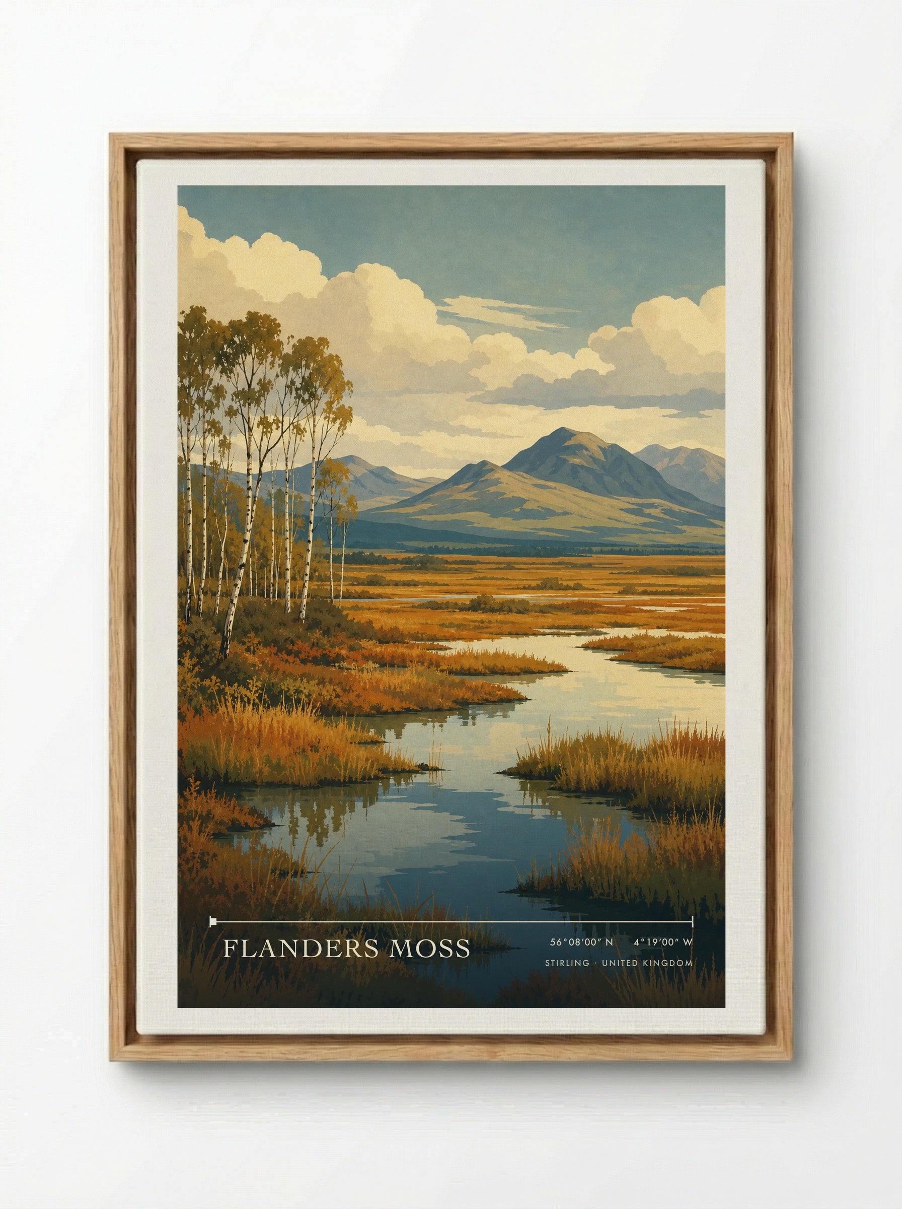 Flanders Moss Stirling United Kingdom Travel Poster - Framed Canvas Wood