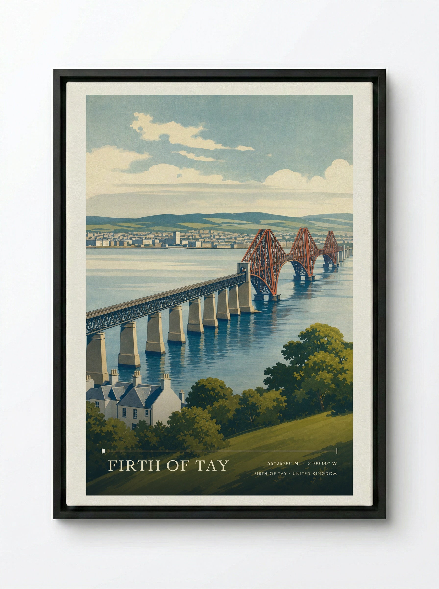 Firth of Tay United Kingdom Travel Poster - Framed Canvas Black