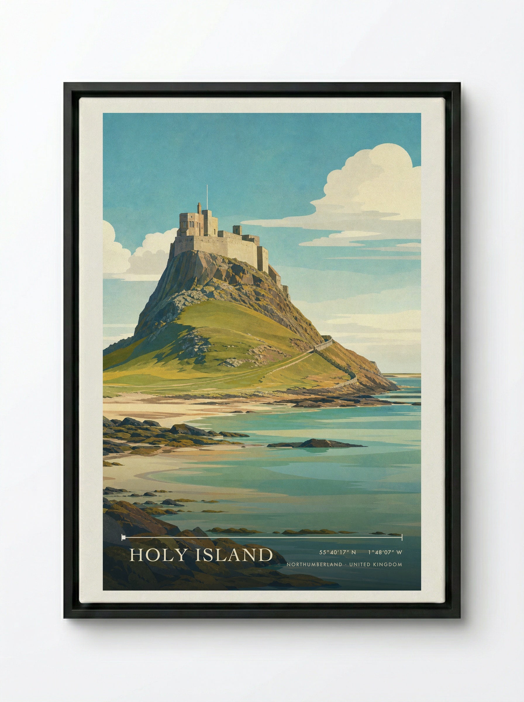 Holy Island Northumberland United Kingdom Travel Poster - Framed Canvas Black
