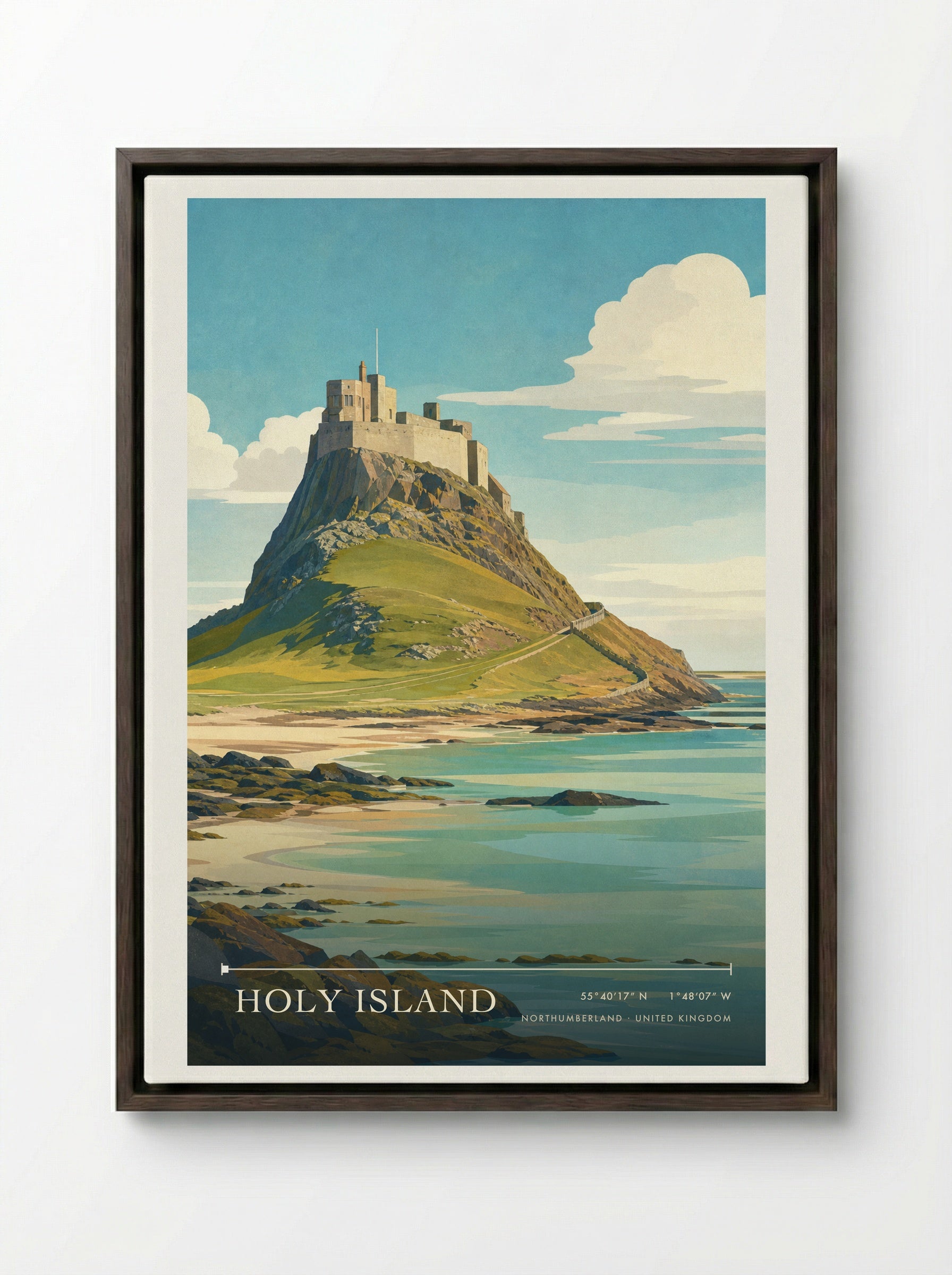 Holy Island Northumberland United Kingdom Travel Poster - Framed Canvas Dark Wood