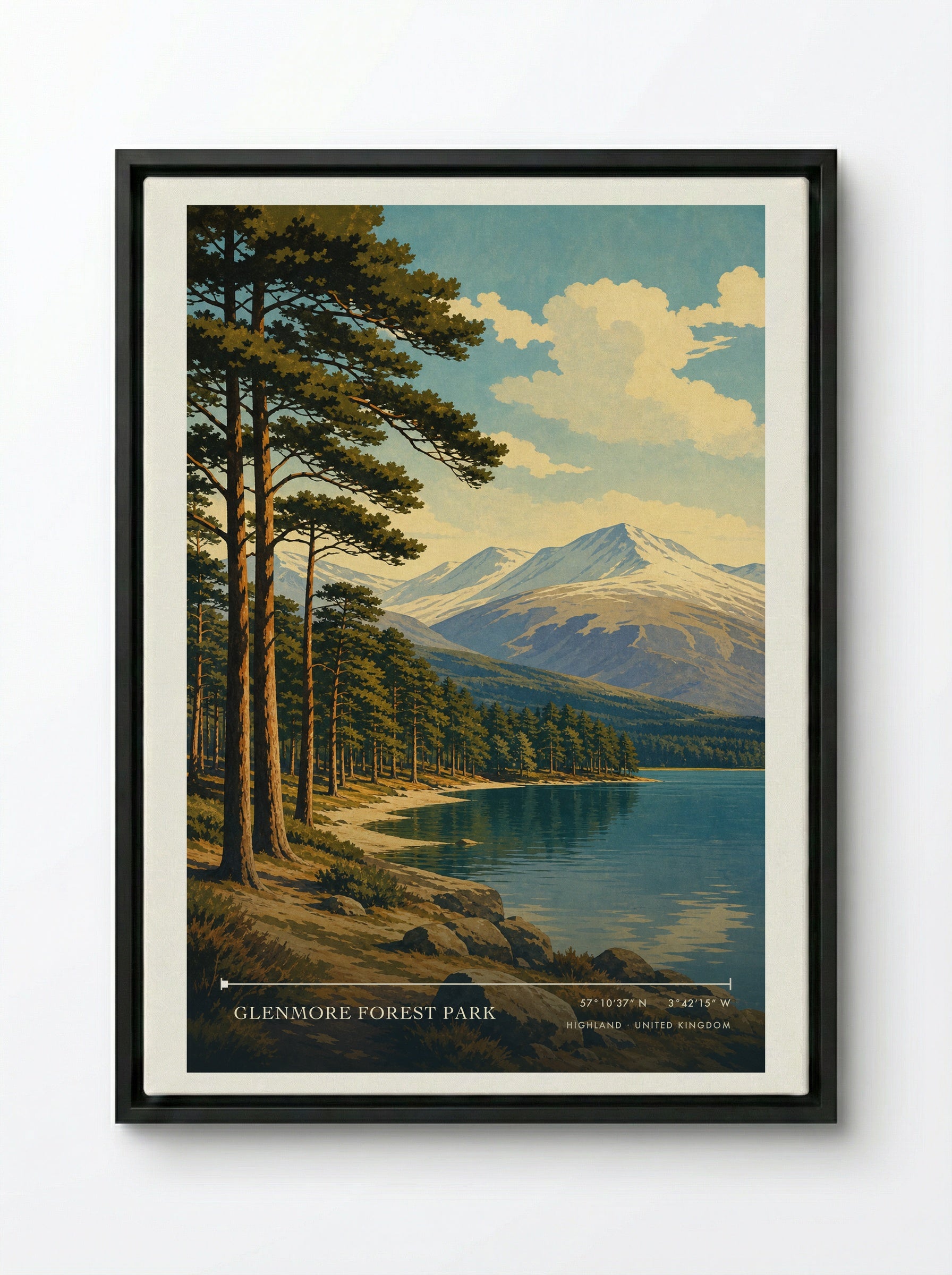 Glenmore Forest Park Highland United Kingdom Travel Poster - Framed Canvas Black
