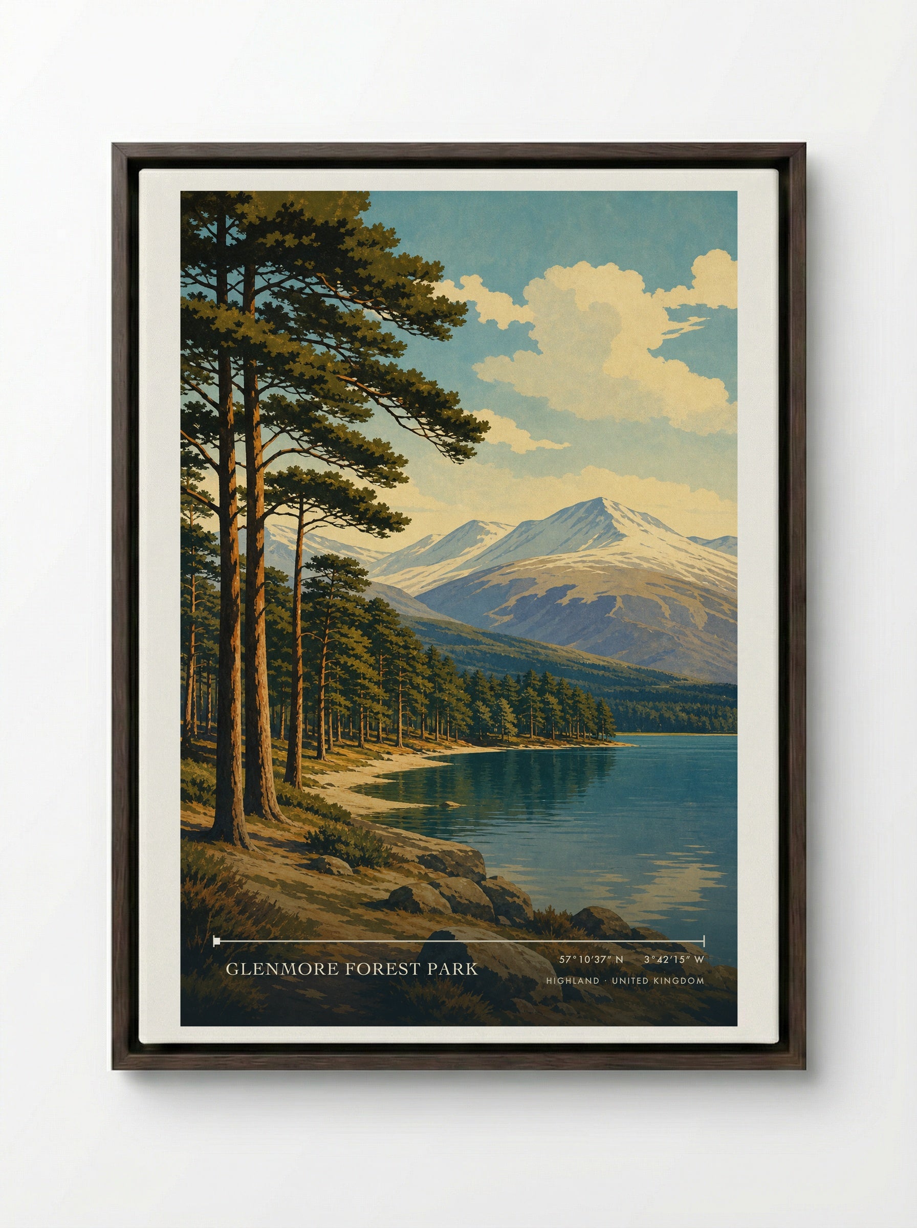 Glenmore Forest Park Highland United Kingdom Travel Poster - Framed Canvas Dark Wood