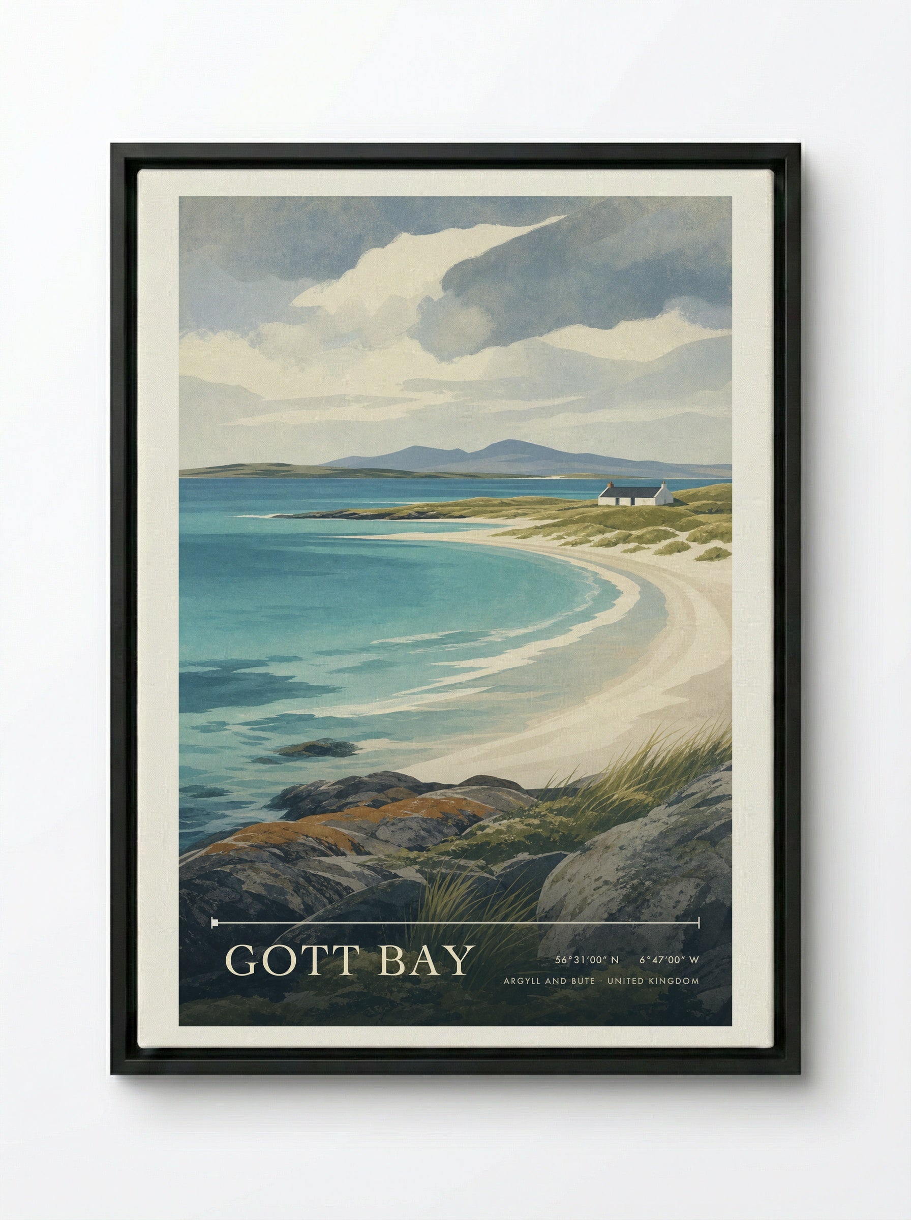 Gott Bay Argyll and Bute United Kingdom Travel Poster - Framed Canvas Black