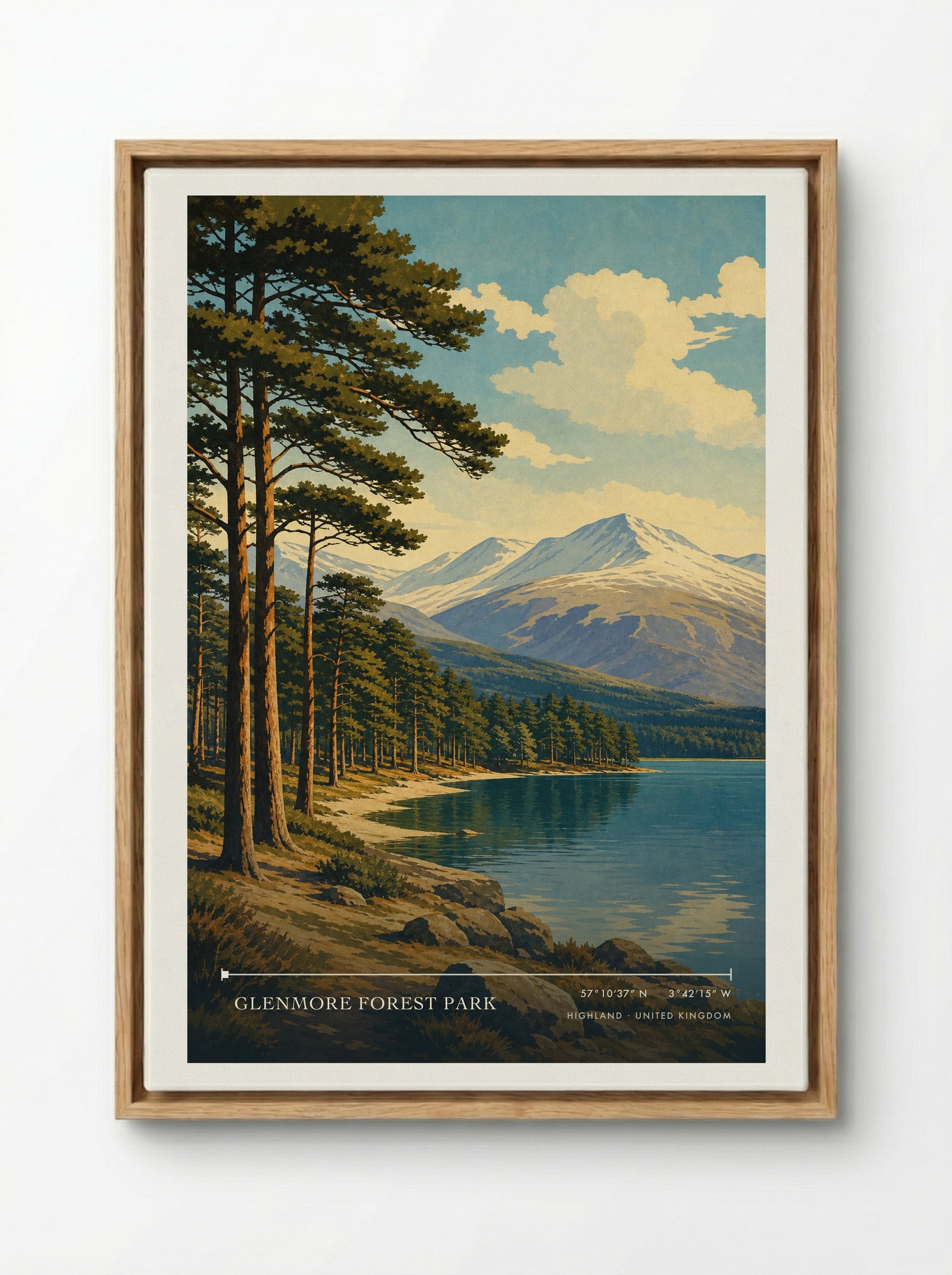 Glenmore Forest Park Highland United Kingdom Travel Poster - Framed Canvas Wood