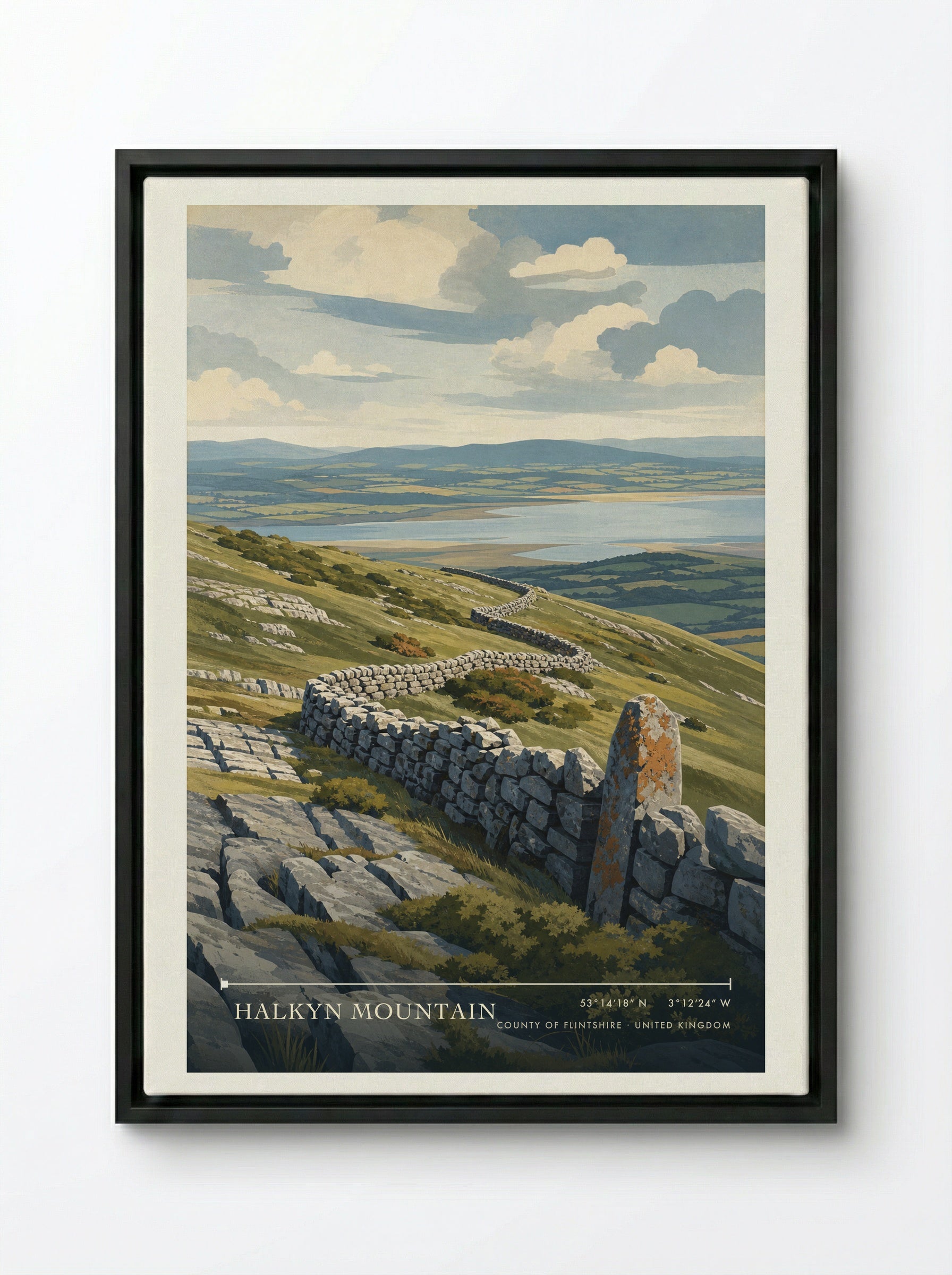 Halkyn Mountain County of Flintshire United Kingdom Travel Poster - Framed Canvas Black