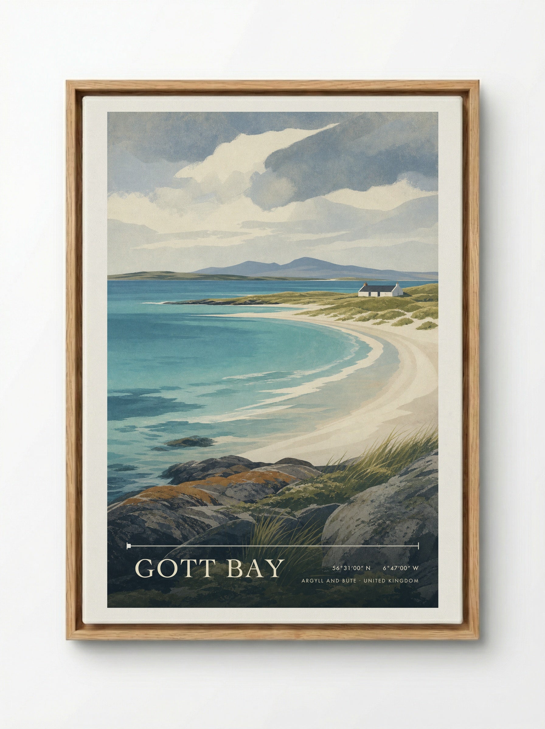 Gott Bay Argyll and Bute United Kingdom Travel Poster - Framed Canvas Wood