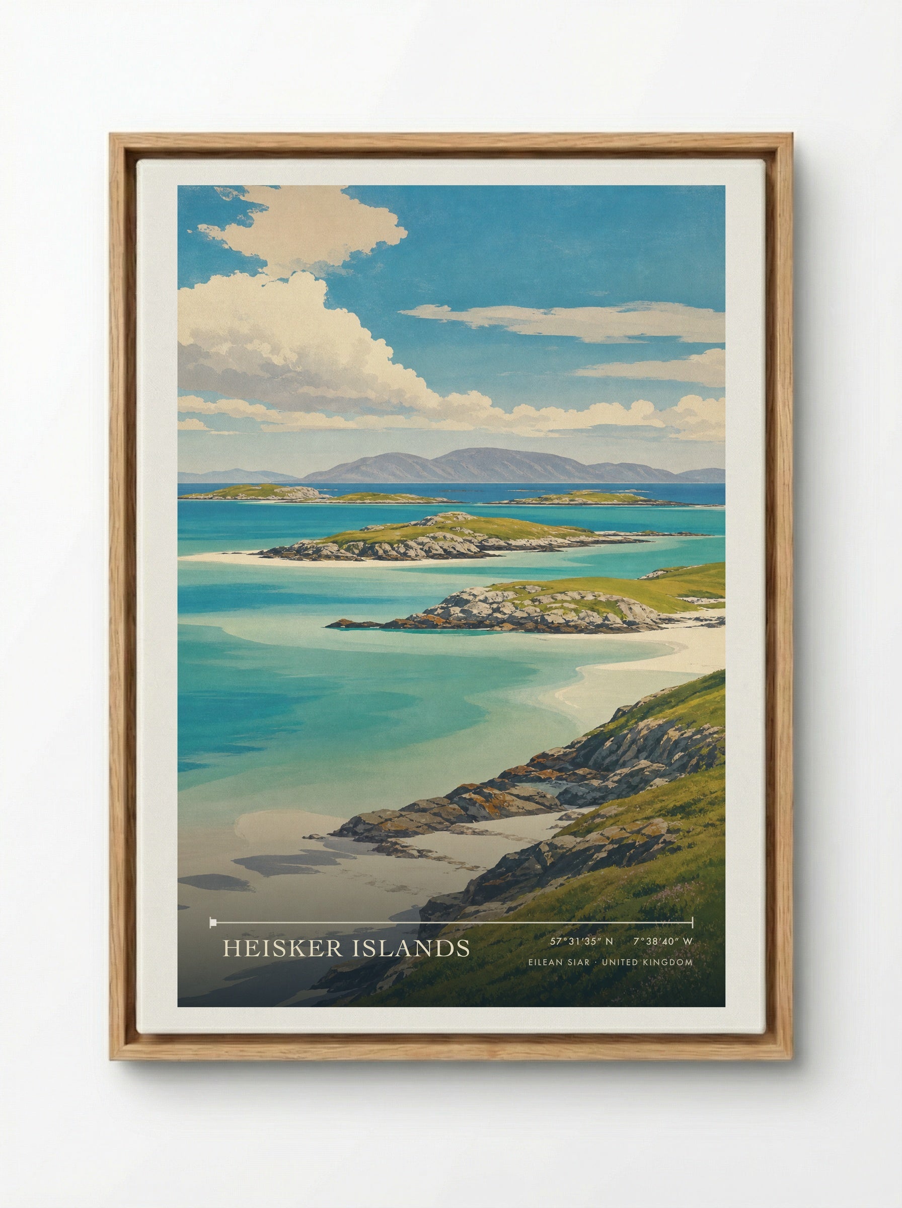 Heisker Islands Eilean Siar United Kingdom Travel Poster - Framed Canvas Wood