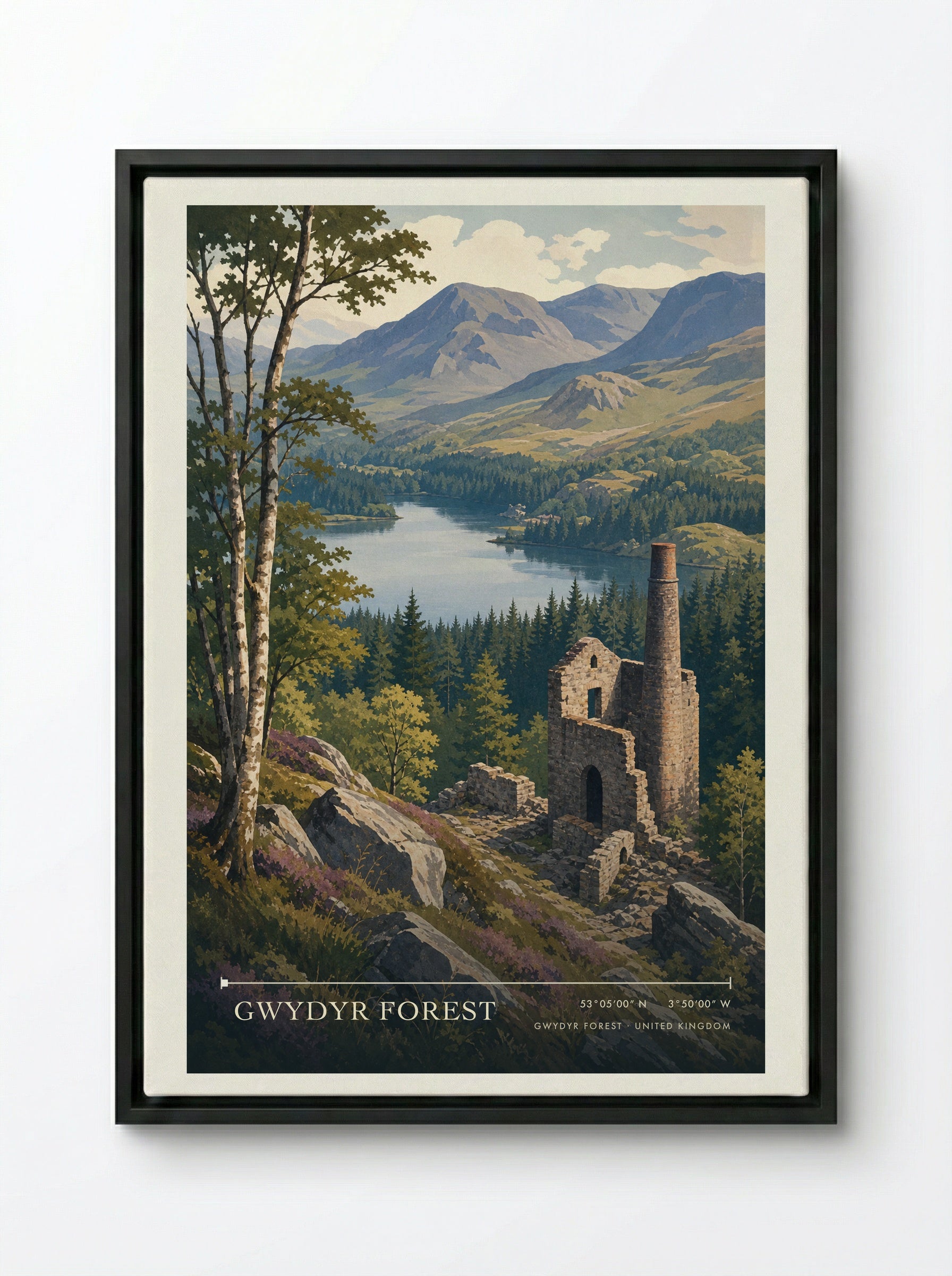Gwydyr Forest United Kingdom Travel Poster - Framed Canvas Black