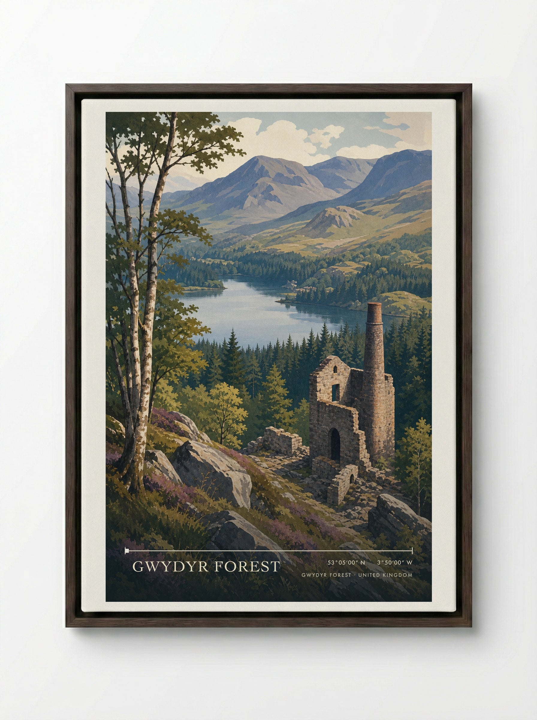 Gwydyr Forest United Kingdom Travel Poster - Framed Canvas Dark Wood