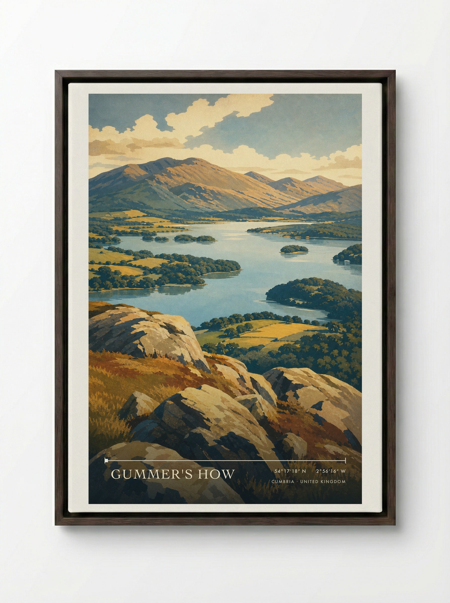 Gummer's How Cumbria United Kingdom Travel Poster - Framed Canvas Dark Wood