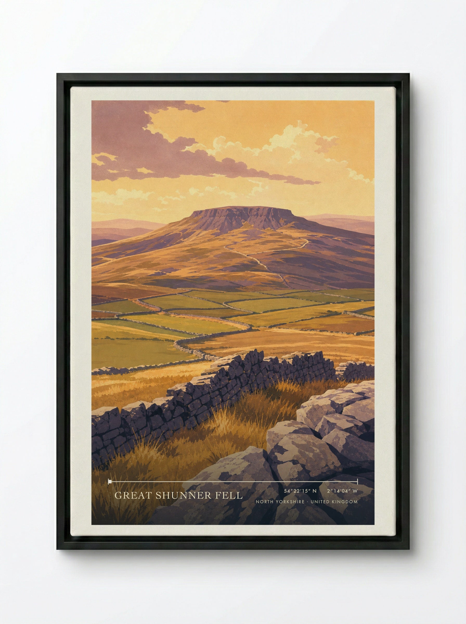 Great Shunner Fell North Yorkshire United Kingdom Travel Poster - Framed Canvas Black