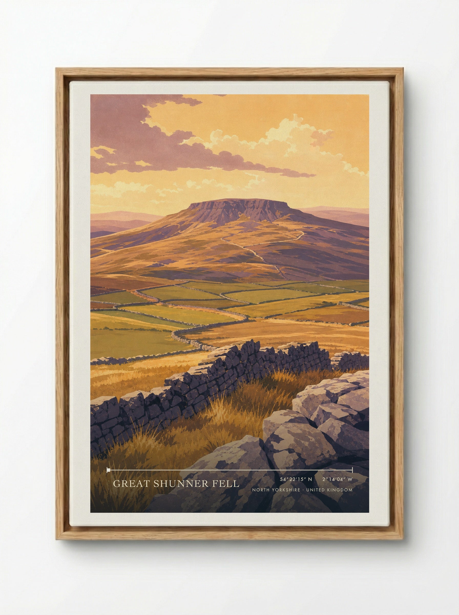Great Shunner Fell North Yorkshire United Kingdom Travel Poster - Framed Canvas Wood