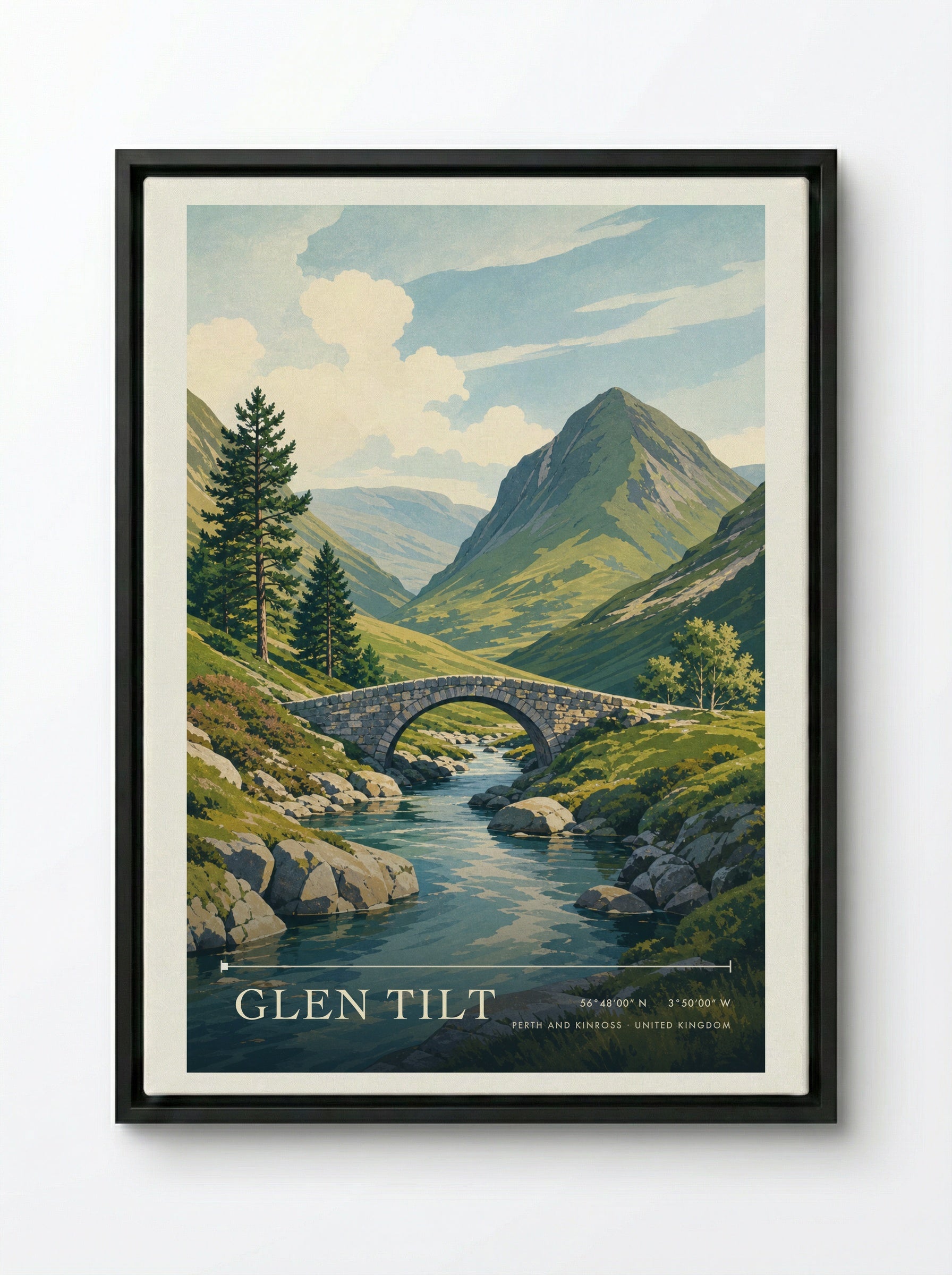 Glen Tilt Perth and Kinross United Kingdom Travel Poster - Framed Canvas Black