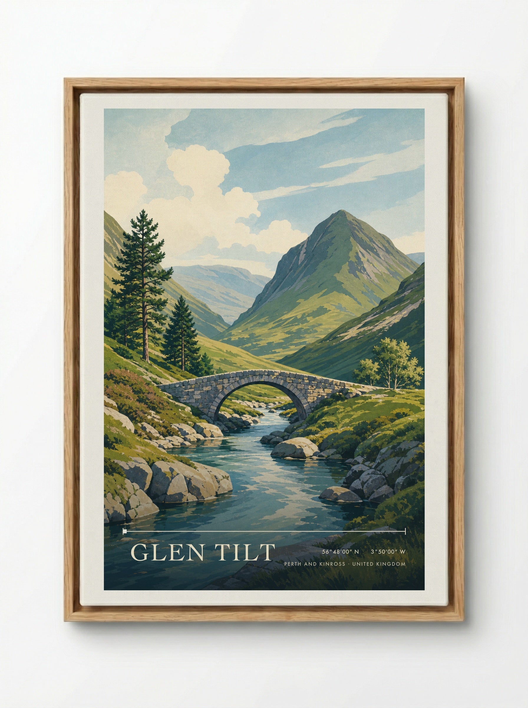 Glen Tilt Perth and Kinross United Kingdom Travel Poster - Framed Canvas Wood