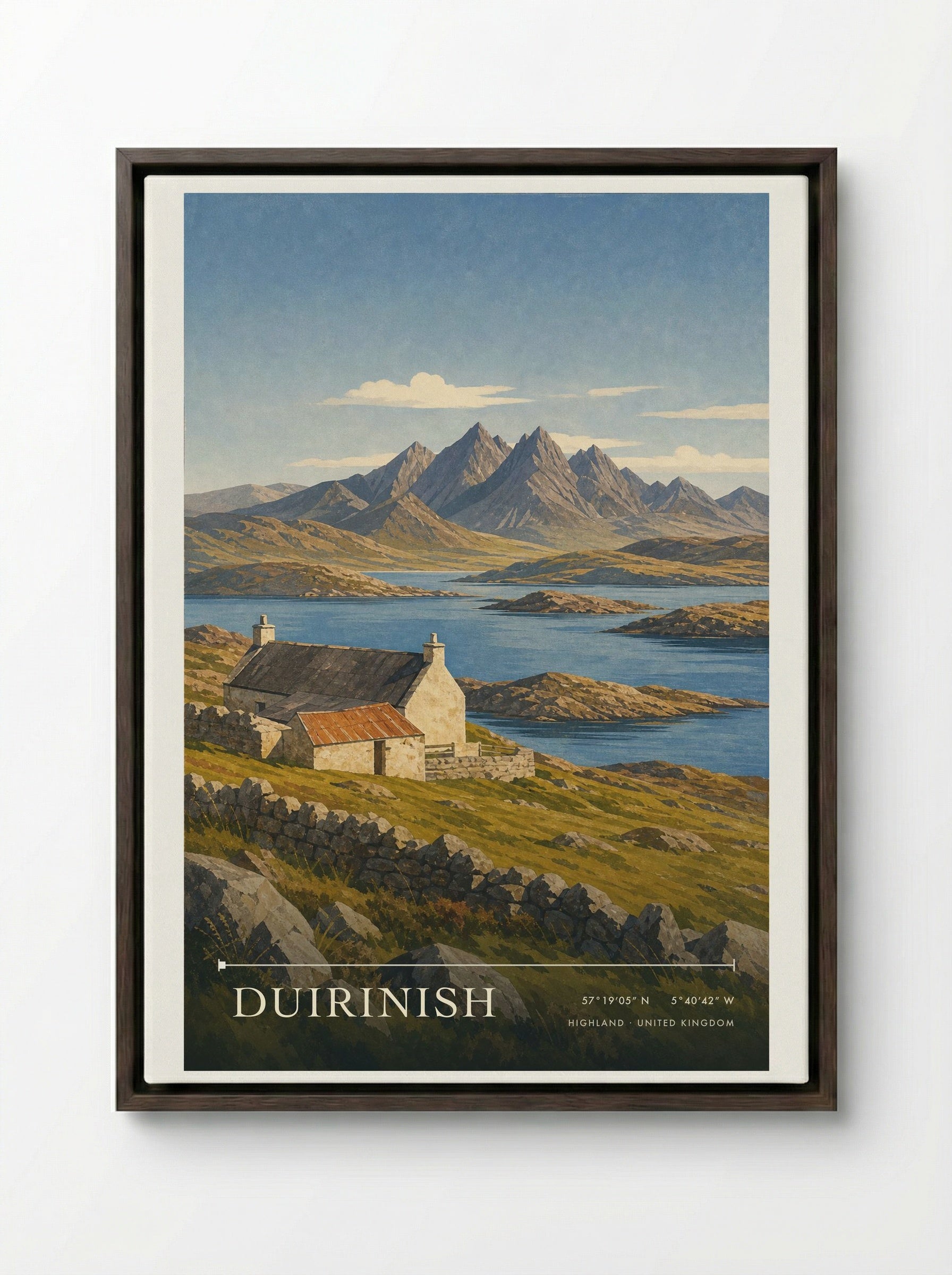 Duirinish Highland United Kingdom Travel Poster - Framed Canvas Dark Wood