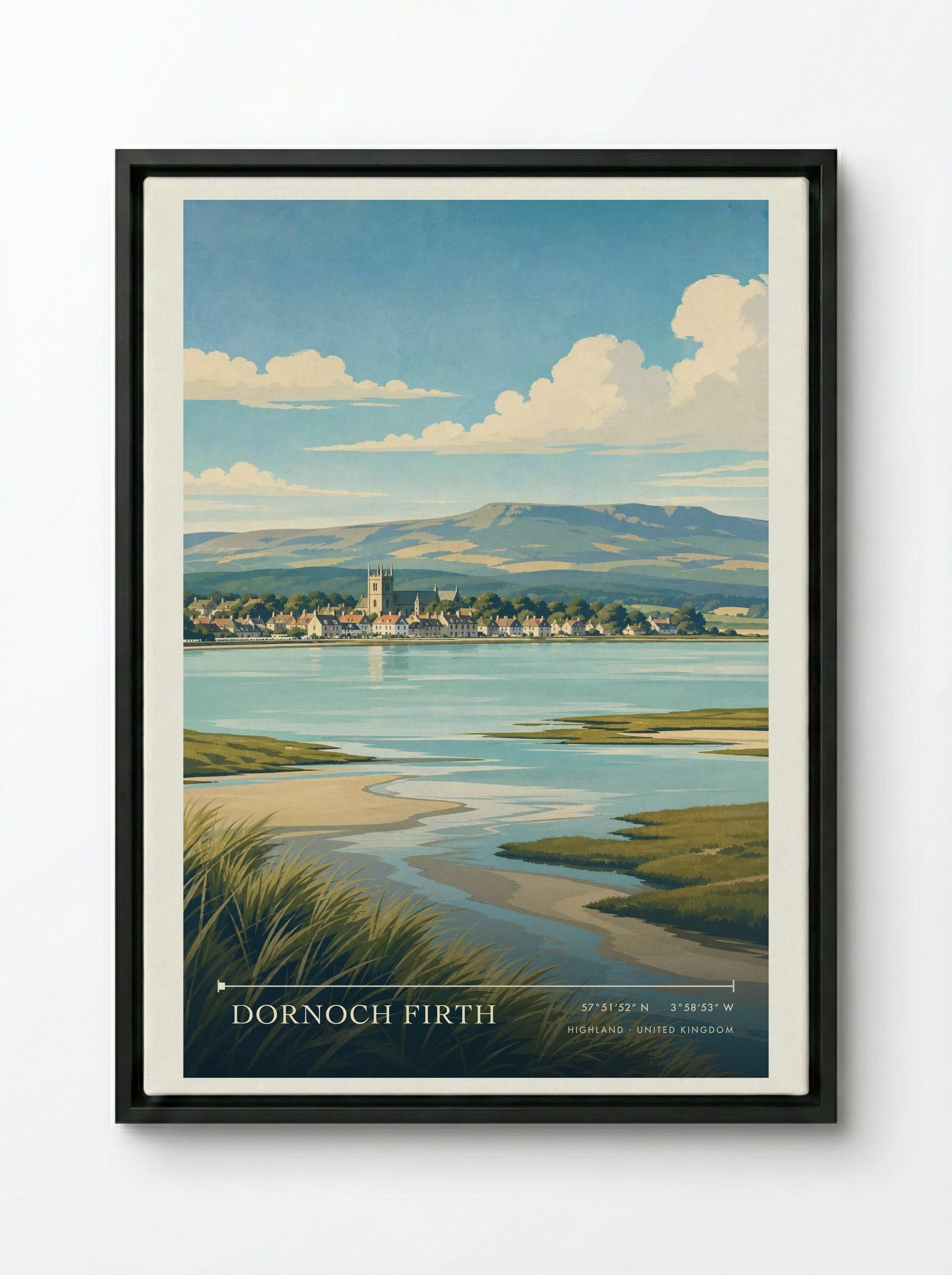 Dornoch Firth Highland United Kingdom Travel Poster - Framed Canvas Black