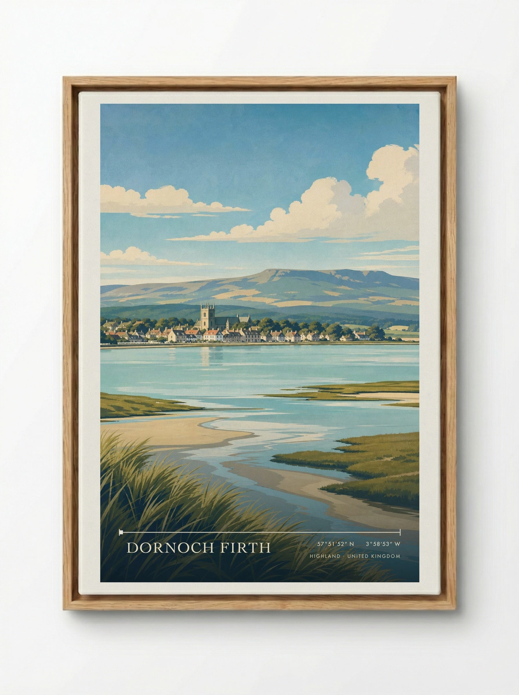 Dornoch Firth Highland United Kingdom Travel Poster - Framed Canvas Wood